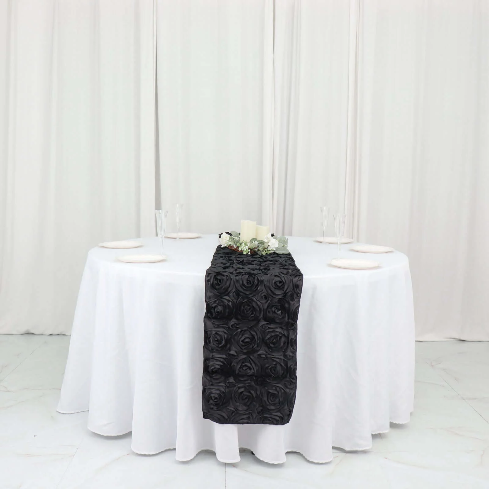 Rosette Satin Table Runner 14"x108" Black - Stylish Grandiose Fabric Table Decor - Image 6