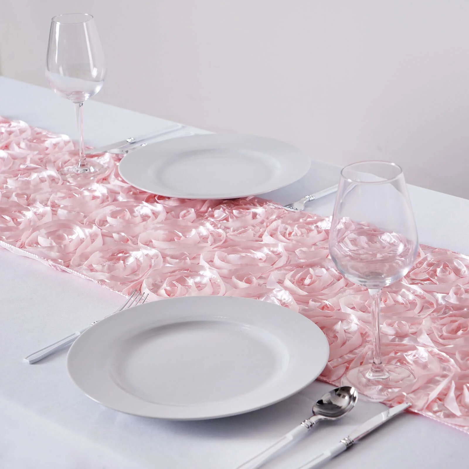 Rosette Satin Table Runner 14"x108" Blush - Grandiose Fabric Table Decor