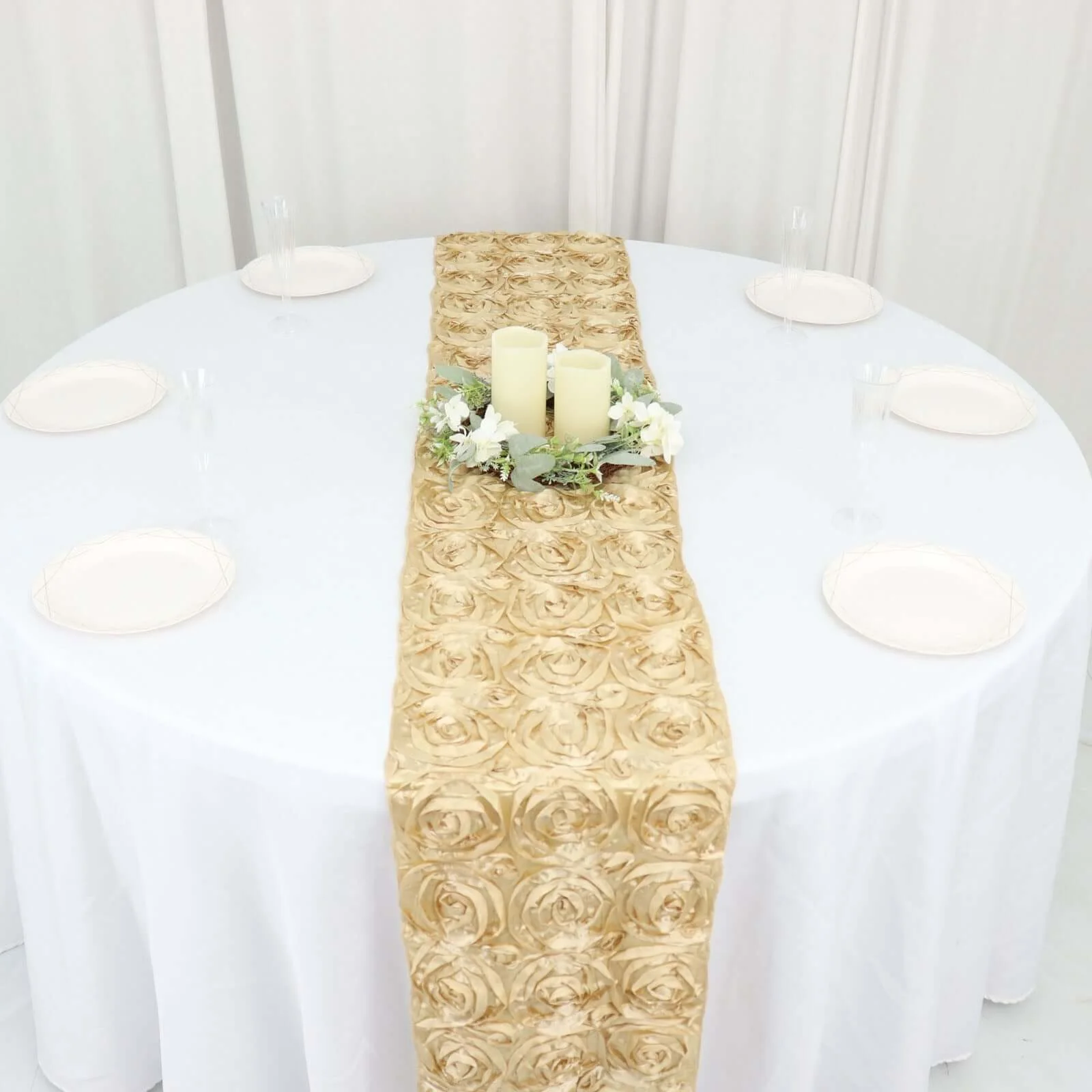 Rosette Satin Table Runner 14"x108" Champagne - Grandiose Fabric Table Decor - Image 7