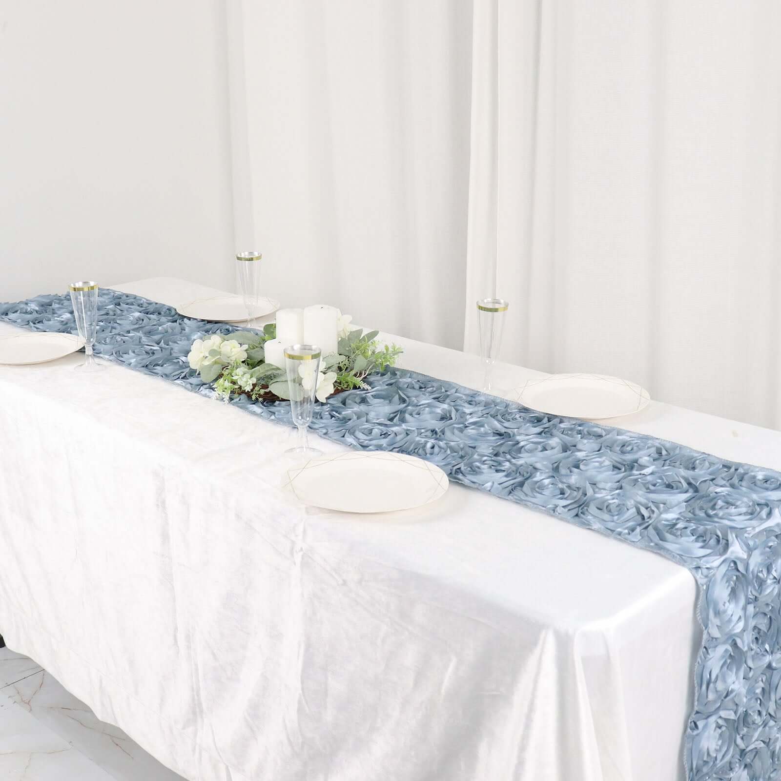 Rosette Satin Table Runner 14"x108" Dusty Blue - Grandiose Fabric Table Decor - Image 10