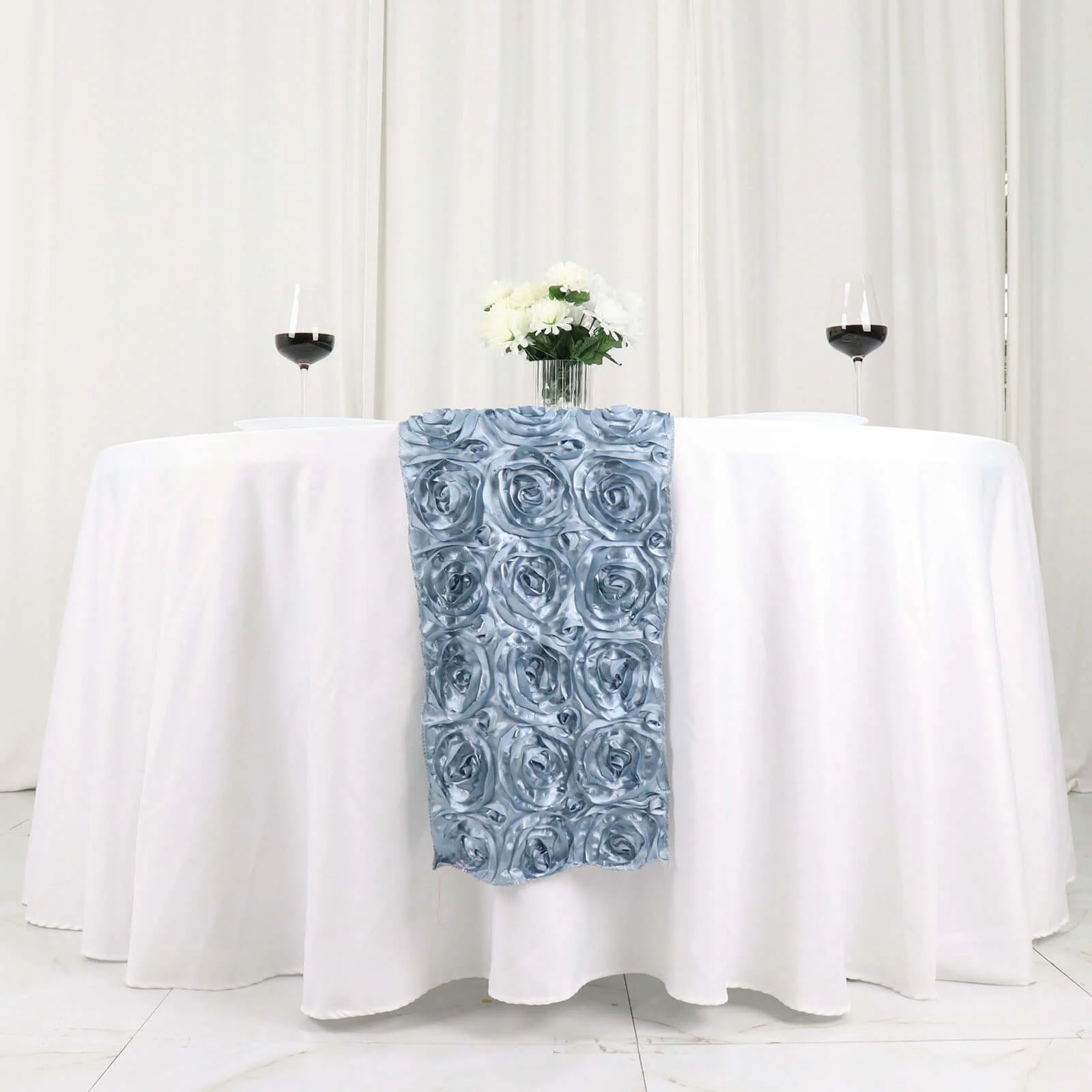 Rosette Satin Table Runner 14"x108" Dusty Blue - Grandiose Fabric Table Decor - Image 8