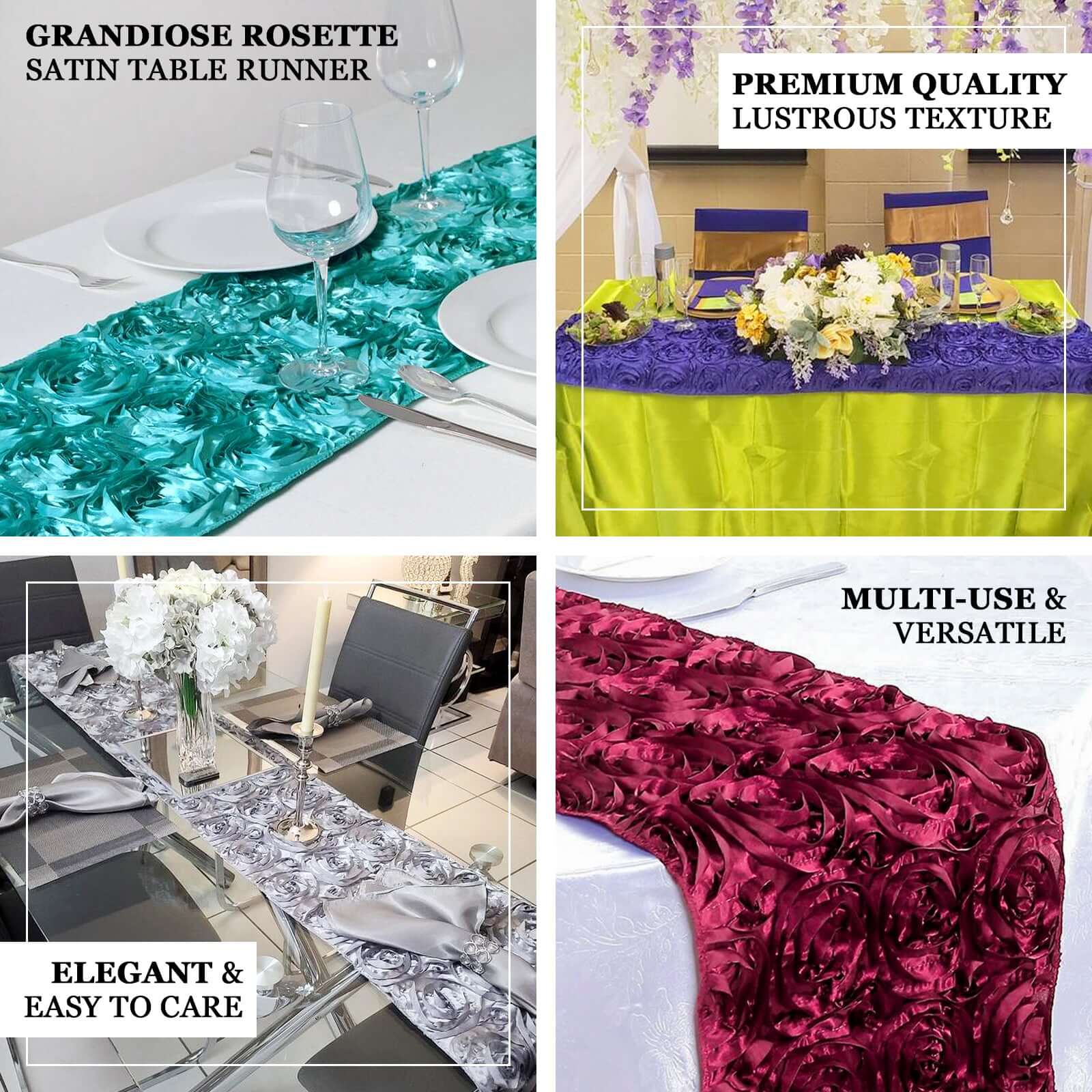 Rosette Satin Table Runner 14"x108" Fuchsia - Grandiose Fabric Table Decor - Image 2