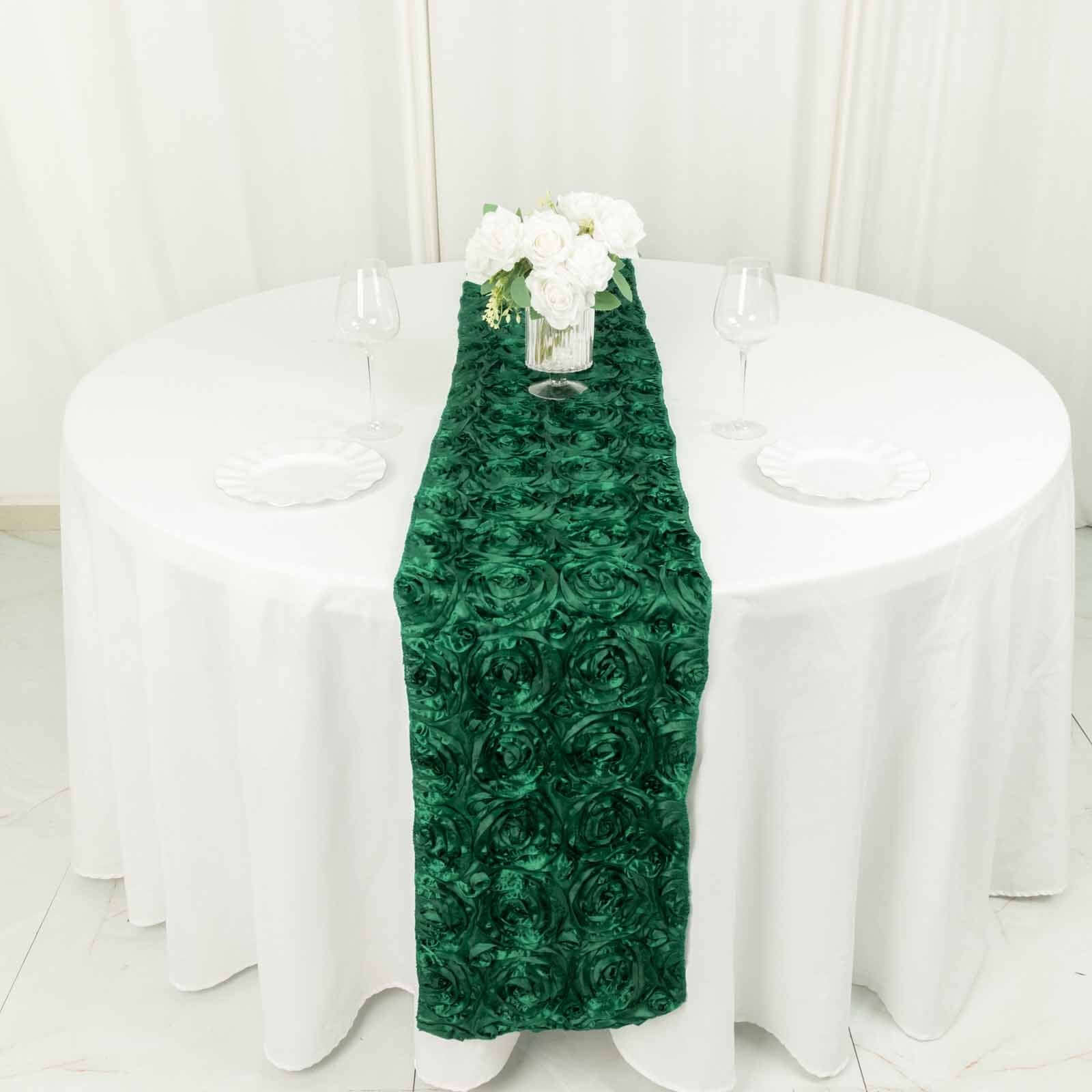 Rosette Satin Table Runner 14"x108" Hunter Emerald Green - Grandiose Fabric Table Decor