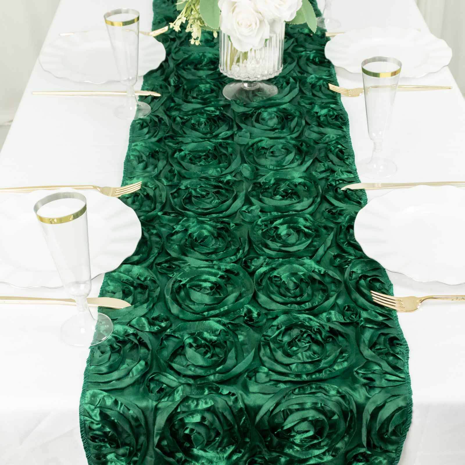Rosette Satin Table Runner 14"x108" Hunter Emerald Green - Grandiose Fabric Table Decor - Image 2