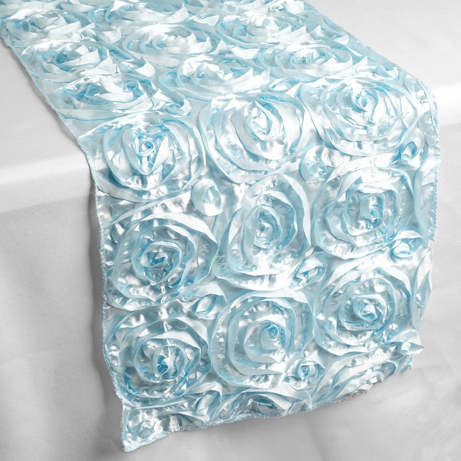 Rosette Satin Table Runner 14"x108" Light Blue - Grandiose Fabric Table Decor