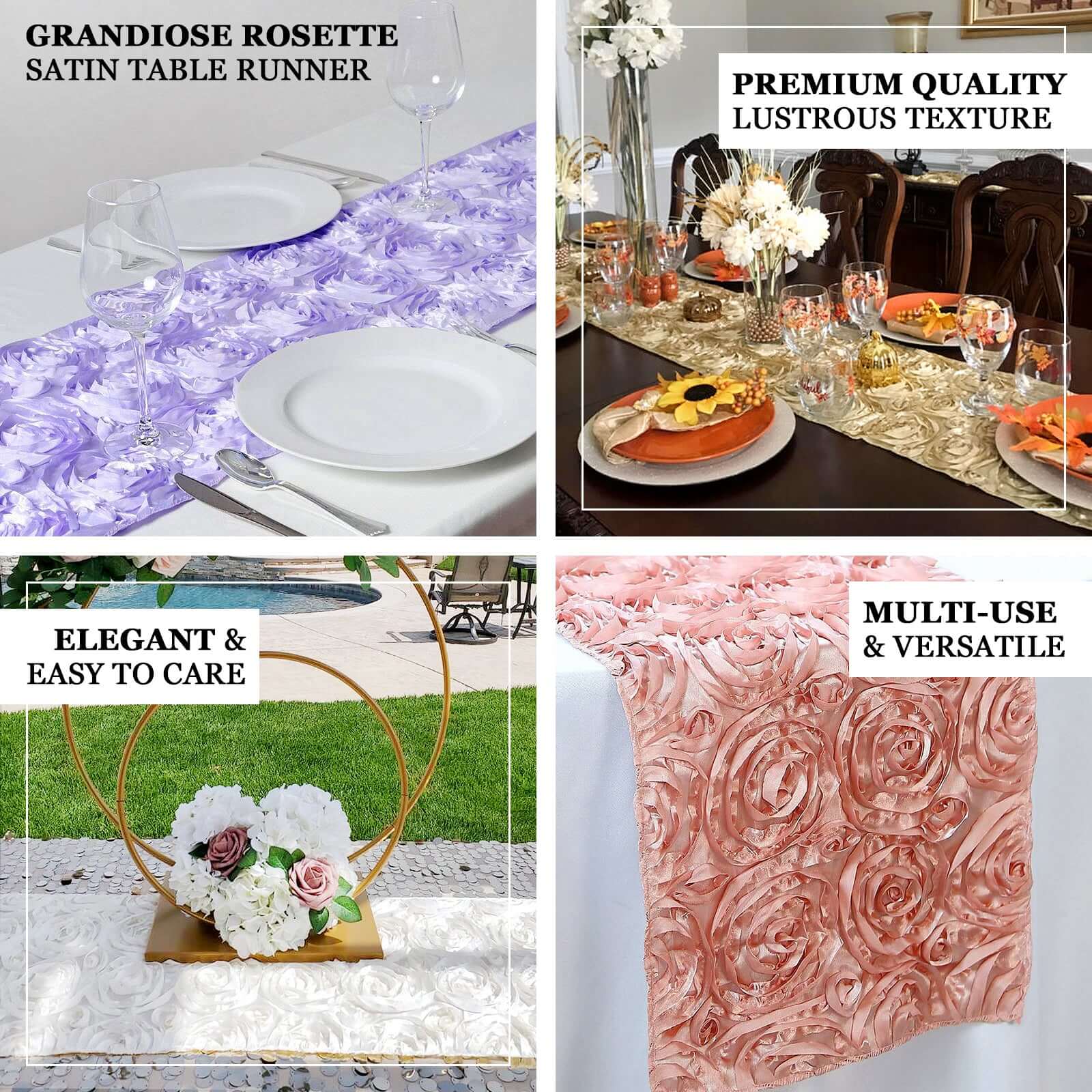 Rosette Satin Table Runner 14"x108" Light Blue - Grandiose Fabric Table Decor - Image 2