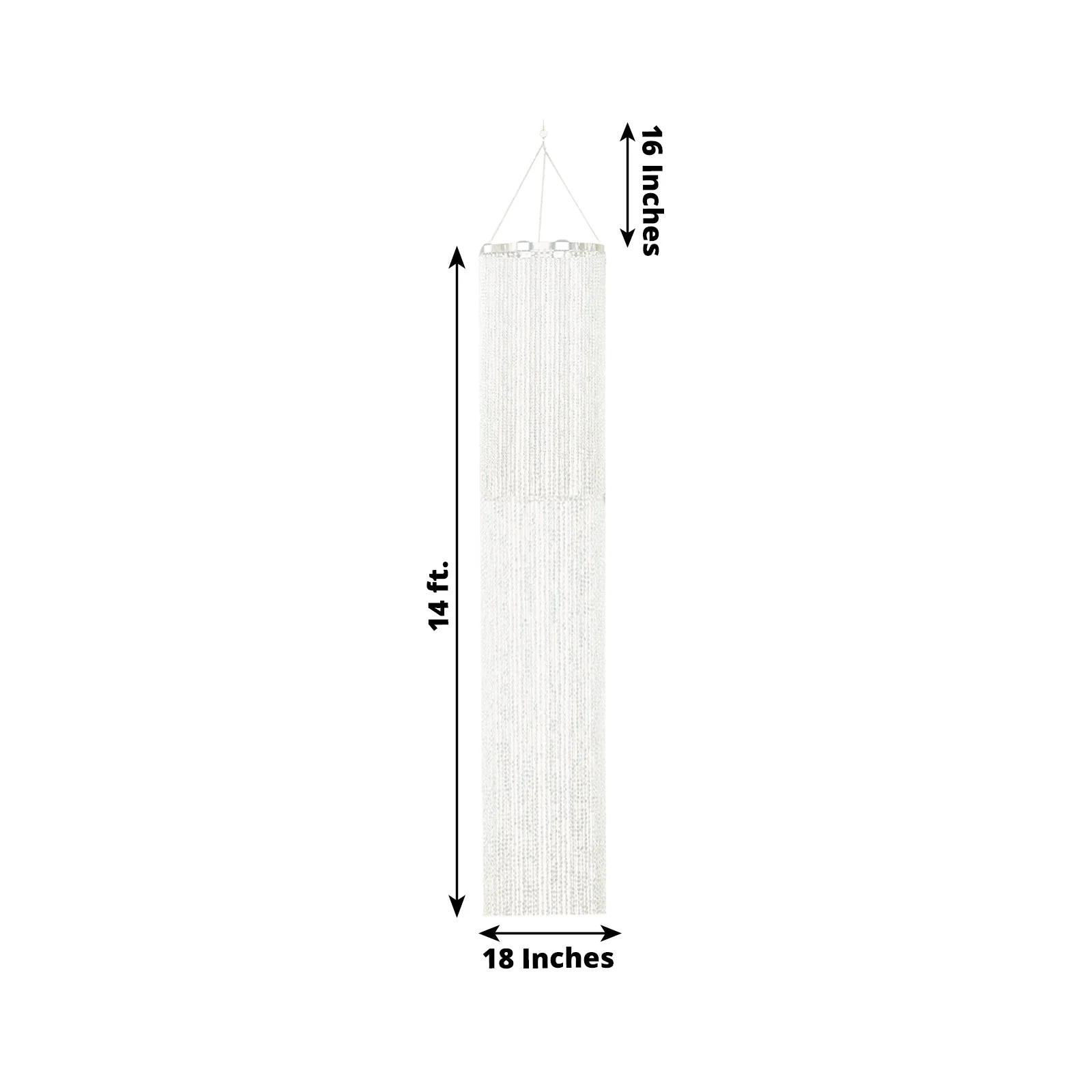 Hanging Beaded Crystal Column Chandelier, 14ft Tall Beads Curtain Round with Silver Metal Hoop and Hanging Chain - Image 3