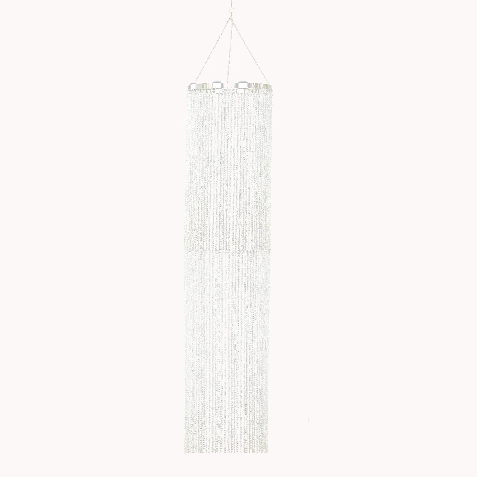 Hanging Beaded Crystal Column Chandelier, 20ft Tall Beads Curtain Round with Silver Metal Hoop and Hanging Chain - Image 6