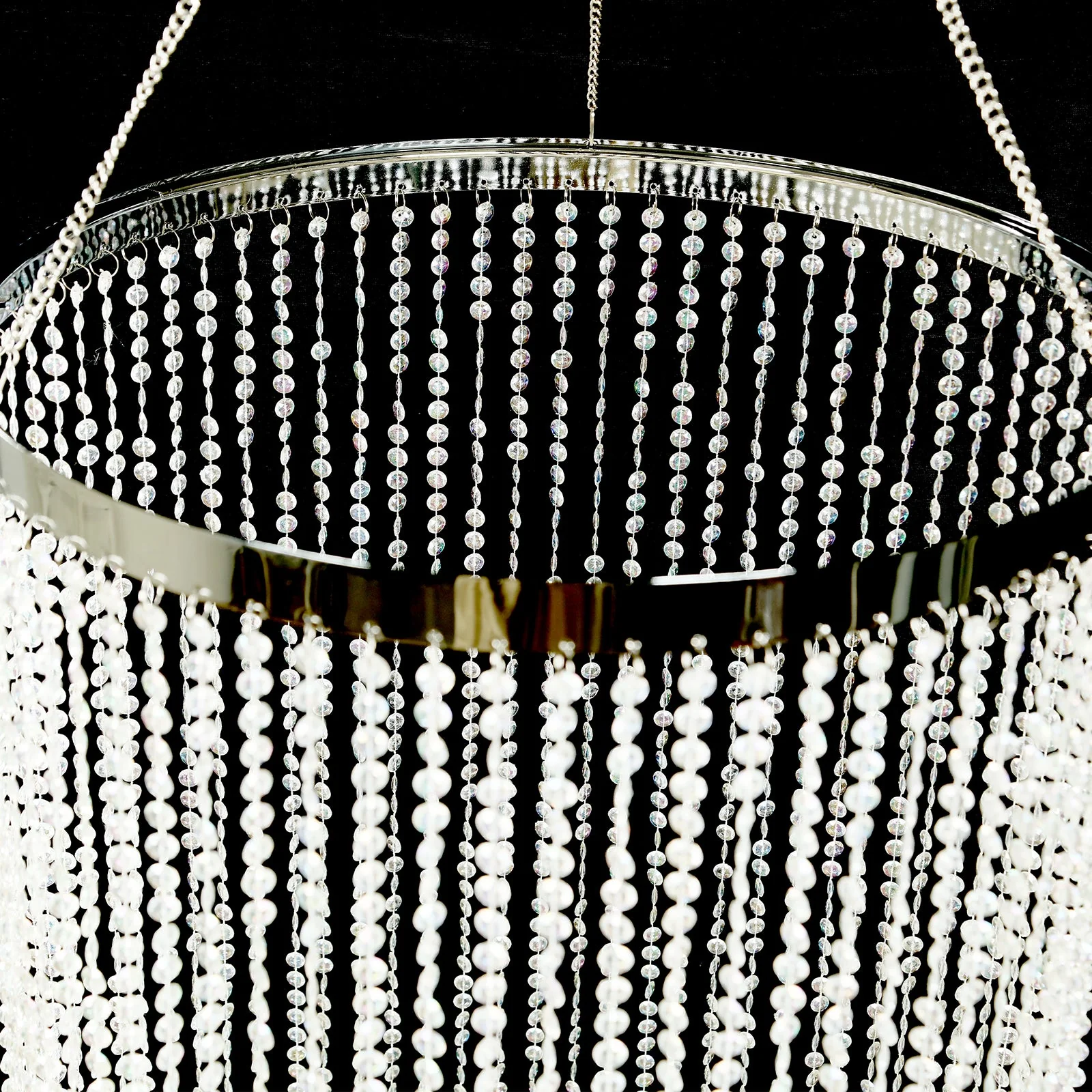 Hanging Beaded Crystal Column Chandelier, 20ft Tall Beads Curtain Round with Silver Metal Hoop and Hanging Chain - Image 7
