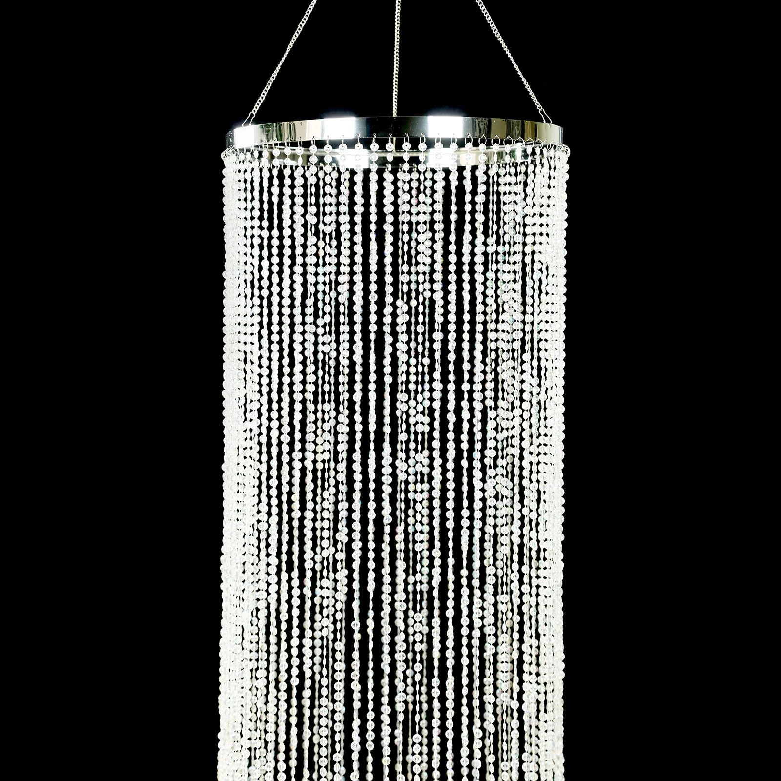Hanging Beaded Crystal Column Chandelier, 9ft Tall Beads Curtain Round with Silver Metal Hoop and Hanging Chain - Image 2