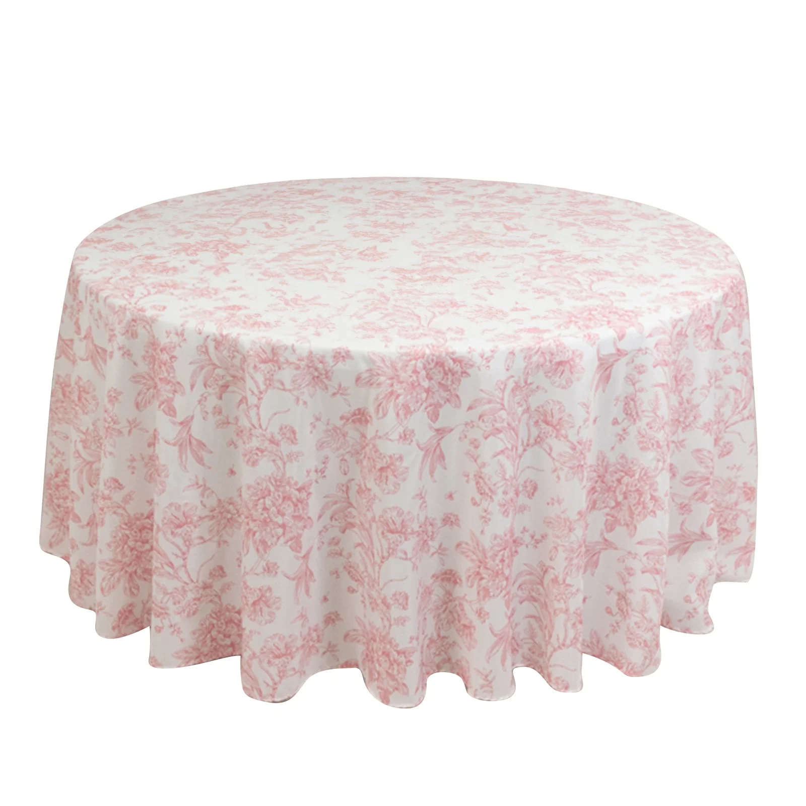 Polyester Round Tablecloth 120" White with Pink French Toile Pattern - Sophisticated Table Cover for Chic Weddings & Events - Image 3