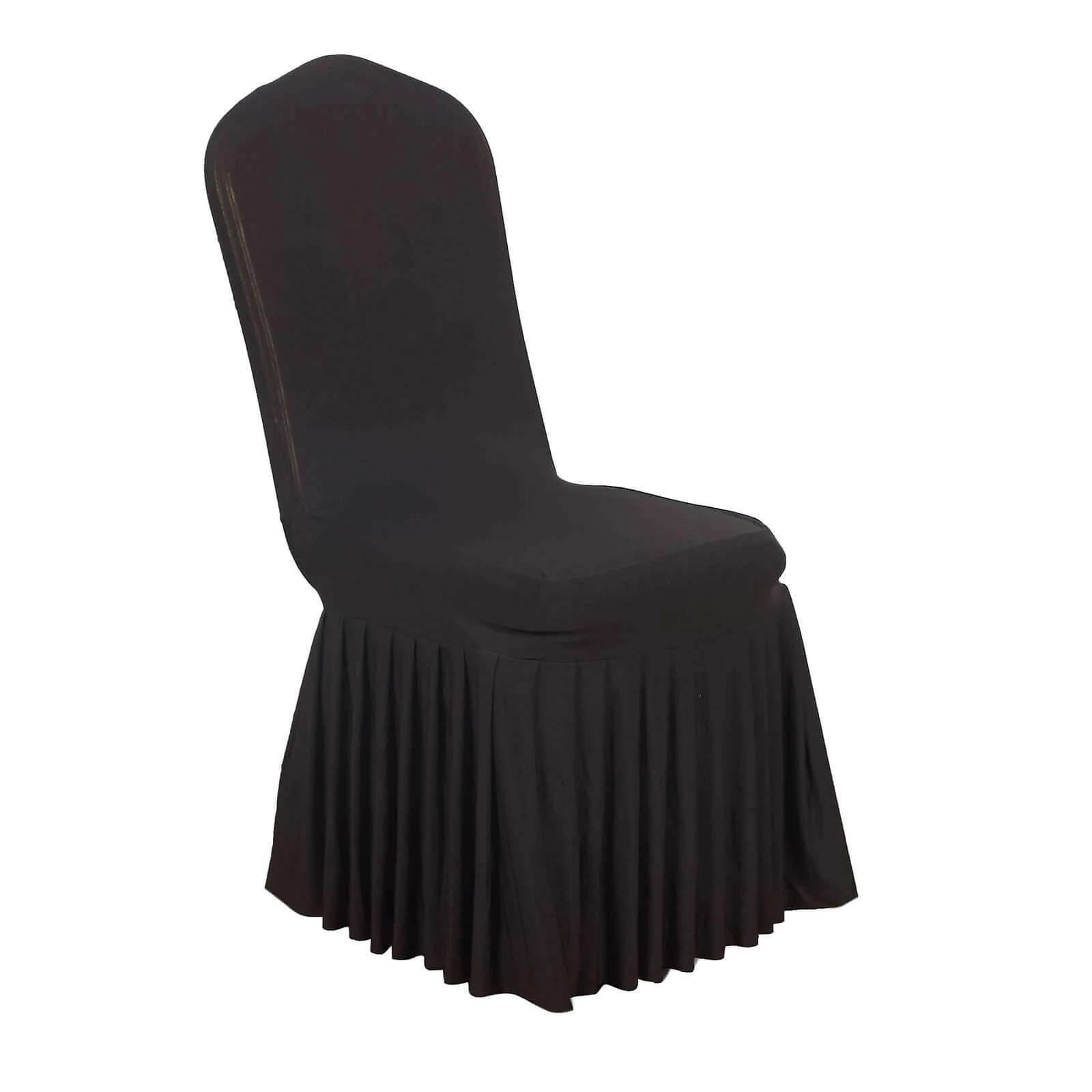 Ruffle Pleated Skirt Banquet Spandex Chair Cover Black - 1-Piece Stretch Fitted Slipcover - Image 7
