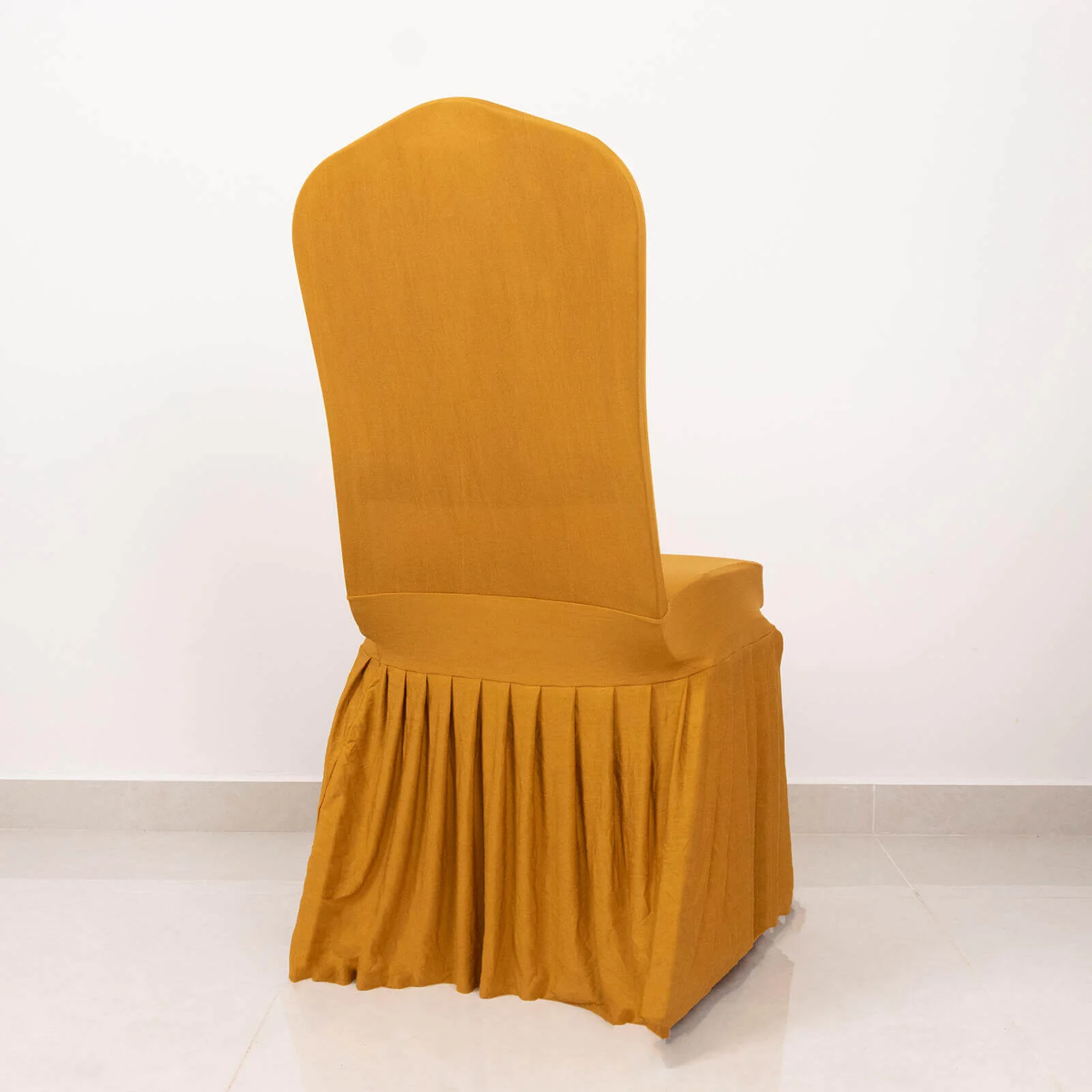 Ruffle Pleated Skirt Banquet Spandex Chair Cover Gold - 1-Piece Stretch Fitted Slipcover - Image 10