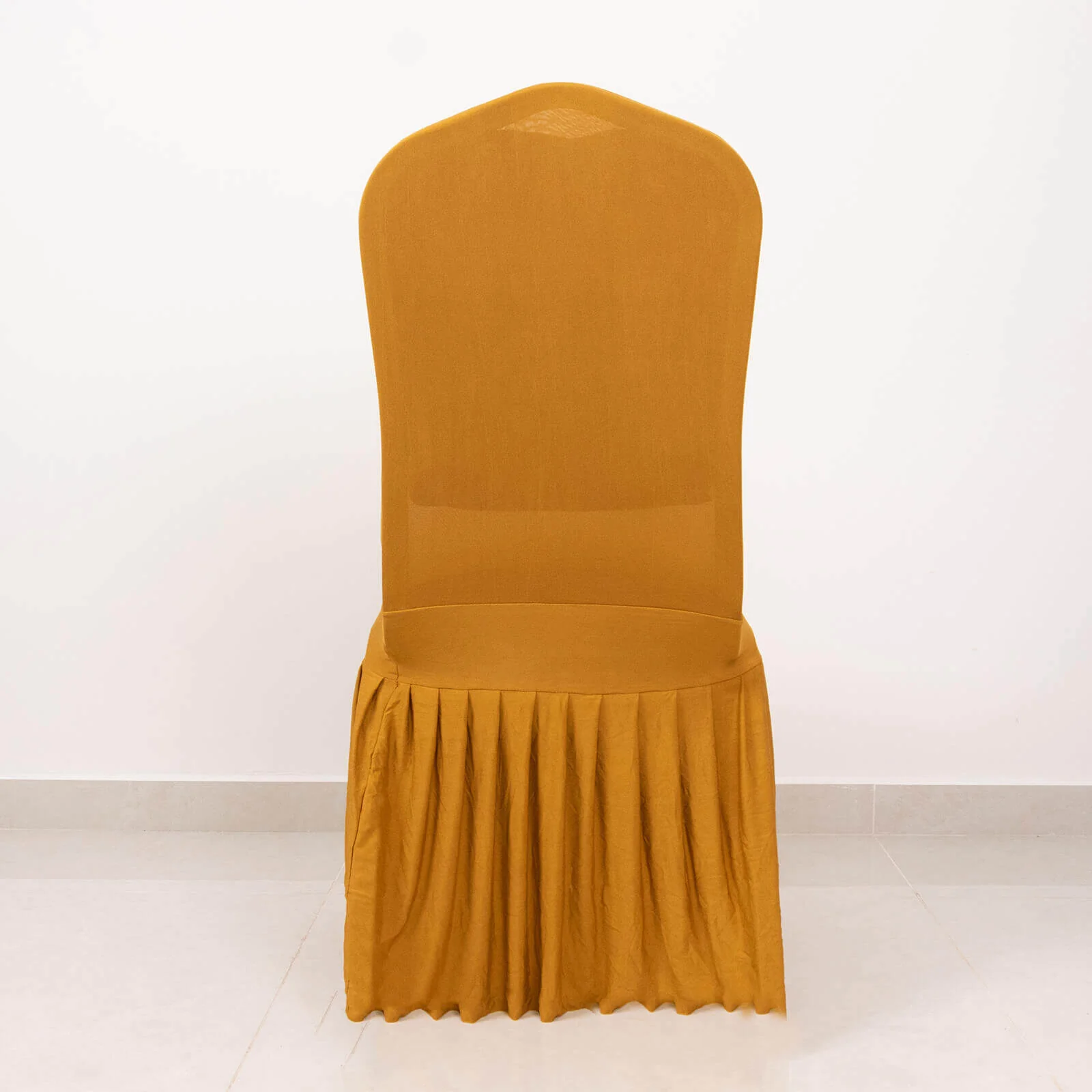 Ruffle Pleated Skirt Banquet Spandex Chair Cover Gold - 1-Piece Stretch Fitted Slipcover - Image 16