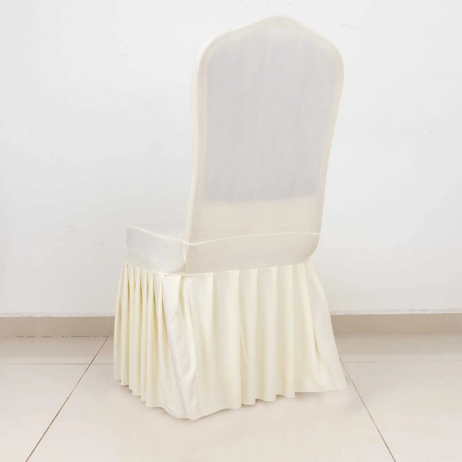 Ruffle Pleated Skirt Banquet Spandex Chair Cover Ivory - 1-Piece Stretch Fitted Slipcover - Image 2