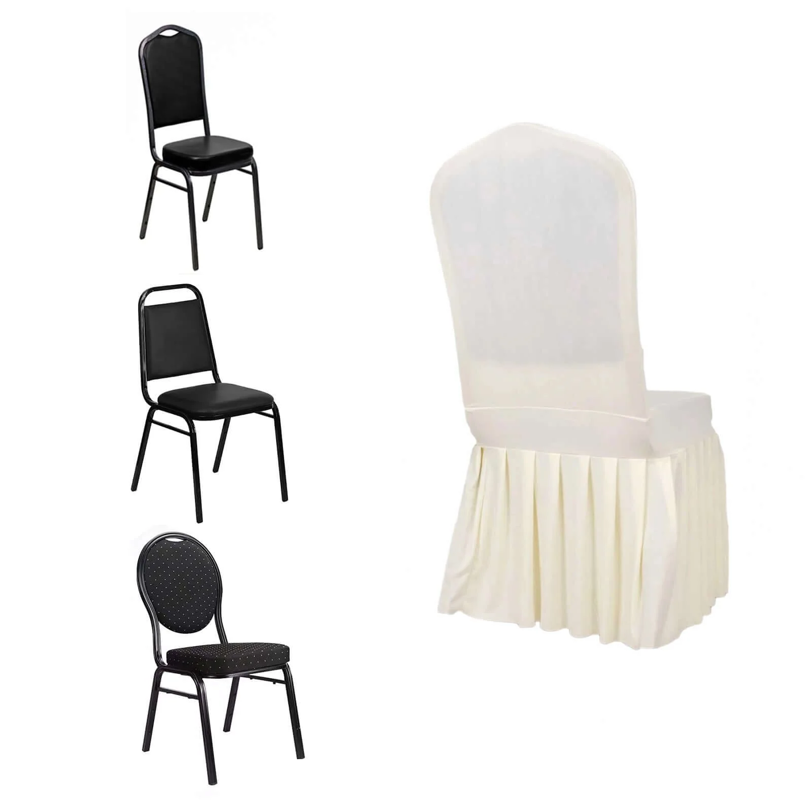 Ruffle Pleated Skirt Banquet Spandex Chair Cover Ivory - 1-Piece Stretch Fitted Slipcover - Image 3