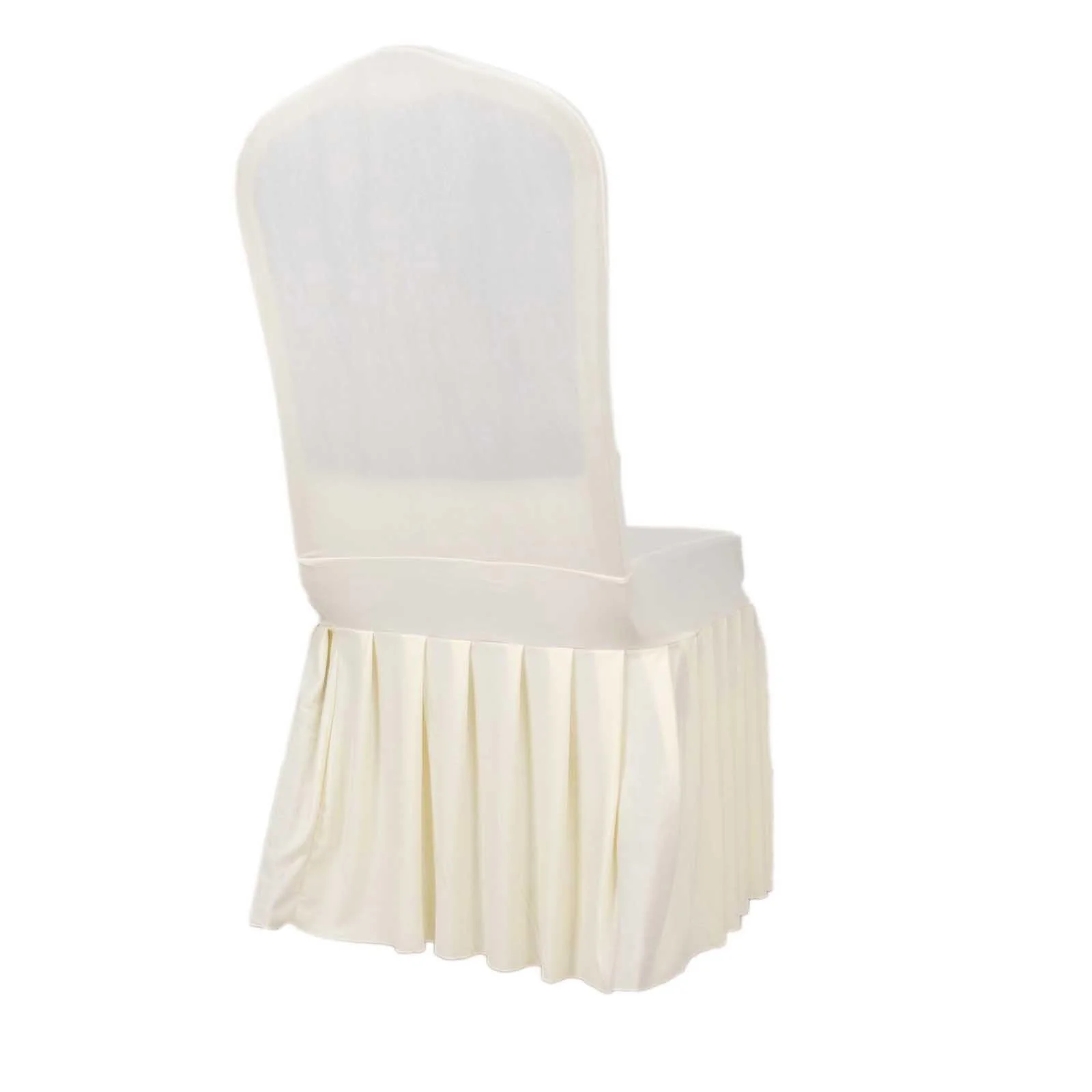 Ruffle Pleated Skirt Banquet Spandex Chair Cover Ivory - 1-Piece Stretch Fitted Slipcover - Image 8