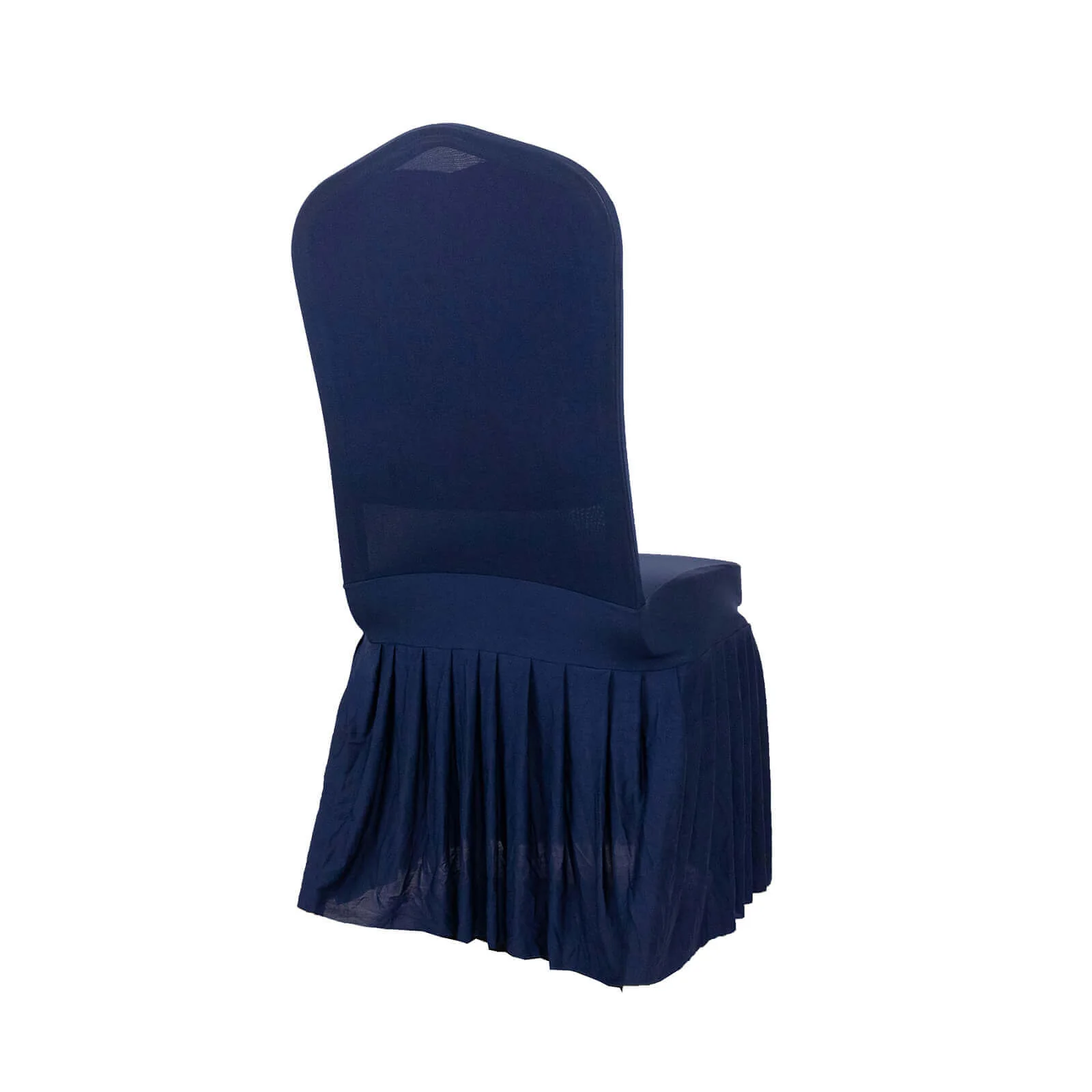 Ruffle Pleated Skirt Banquet Spandex Chair Cover Navy Blue - 1-Piece Stretch Fitted Slipcover - Image 7