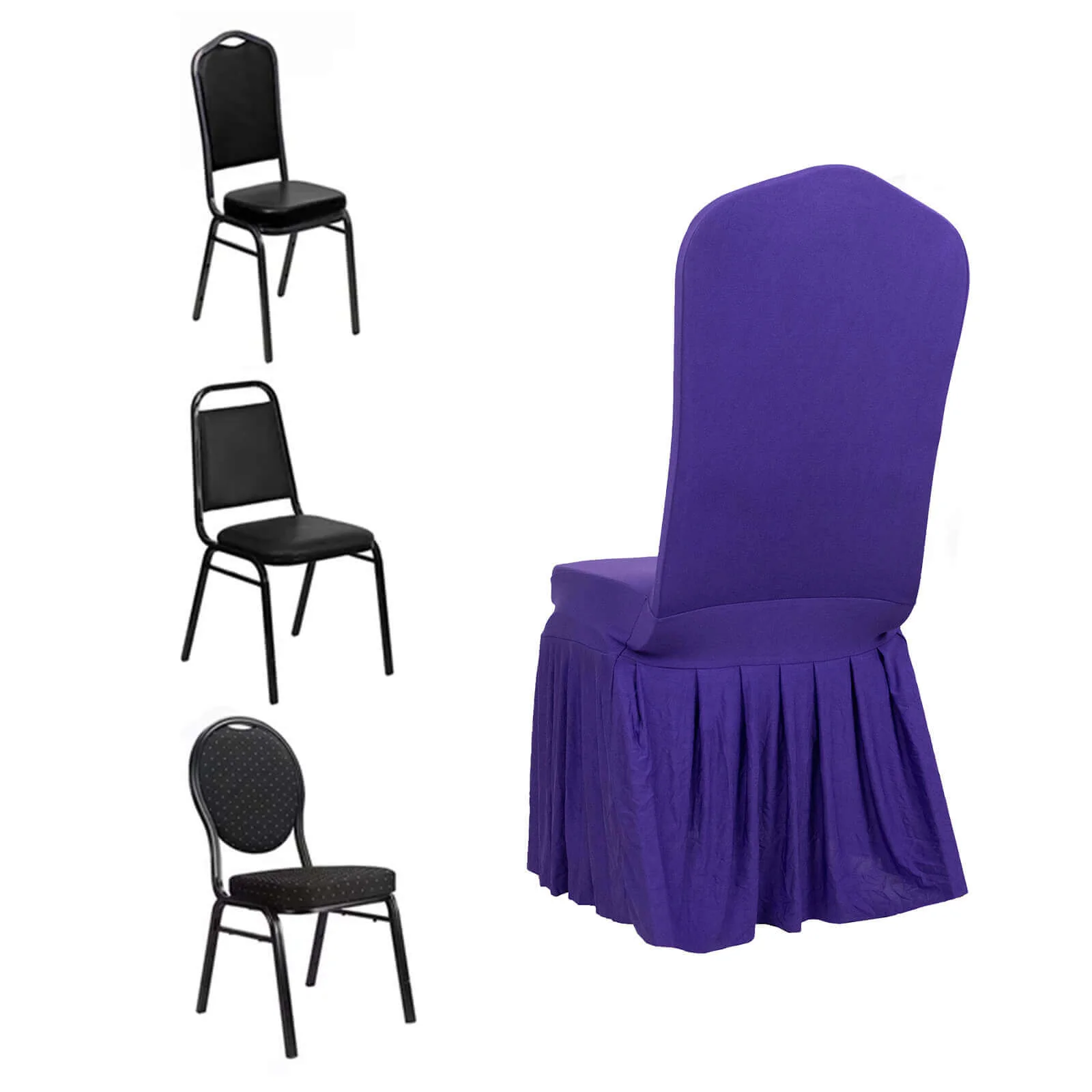 Ruffle Pleated Skirt Banquet Spandex Chair Cover Purple - 1-Piece Stretch Fitted Slipcover - Image 3