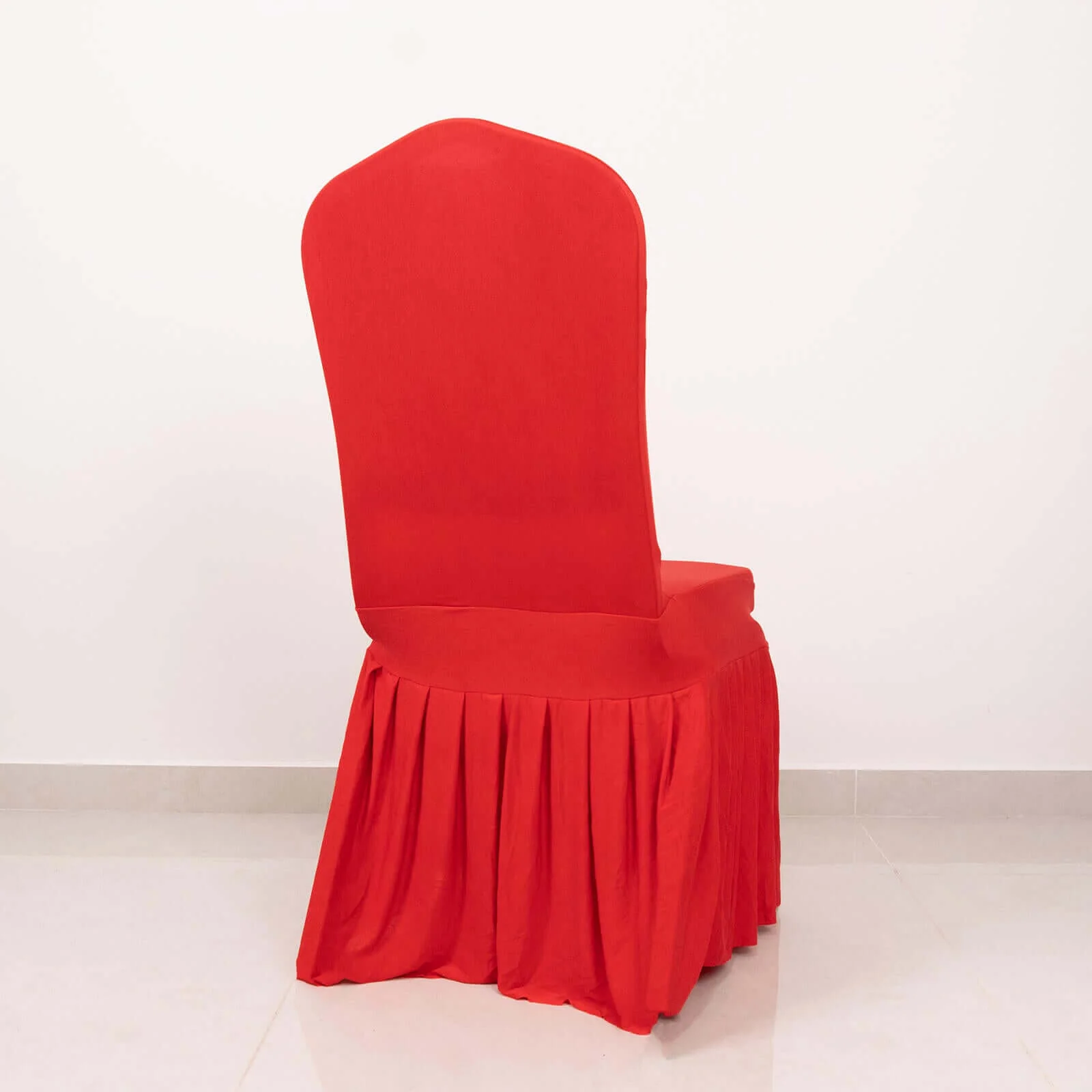Ruffle Pleated Skirt Banquet Spandex Chair Cover Red - 1-Piece Stretch Fitted Slipcover - Image 10