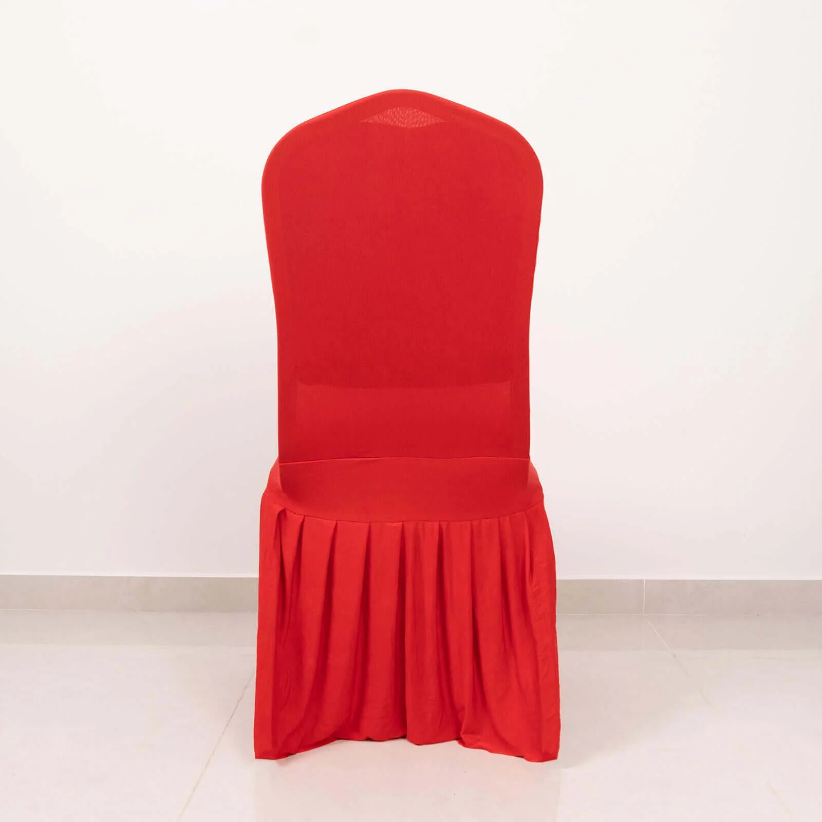 Ruffle Pleated Skirt Banquet Spandex Chair Cover Red - 1-Piece Stretch Fitted Slipcover - Image 16