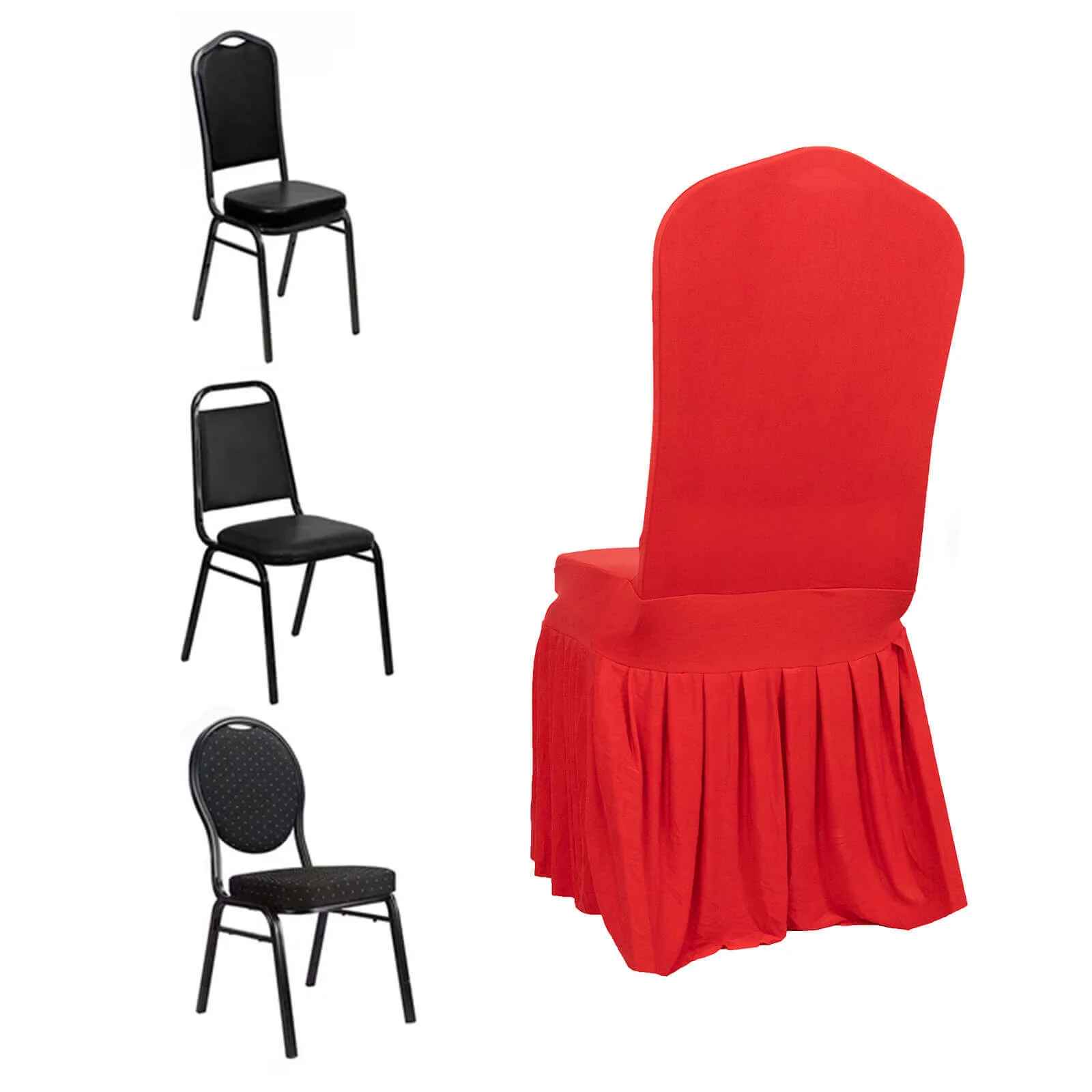 Ruffle Pleated Skirt Banquet Spandex Chair Cover Red - 1-Piece Stretch Fitted Slipcover - Image 3