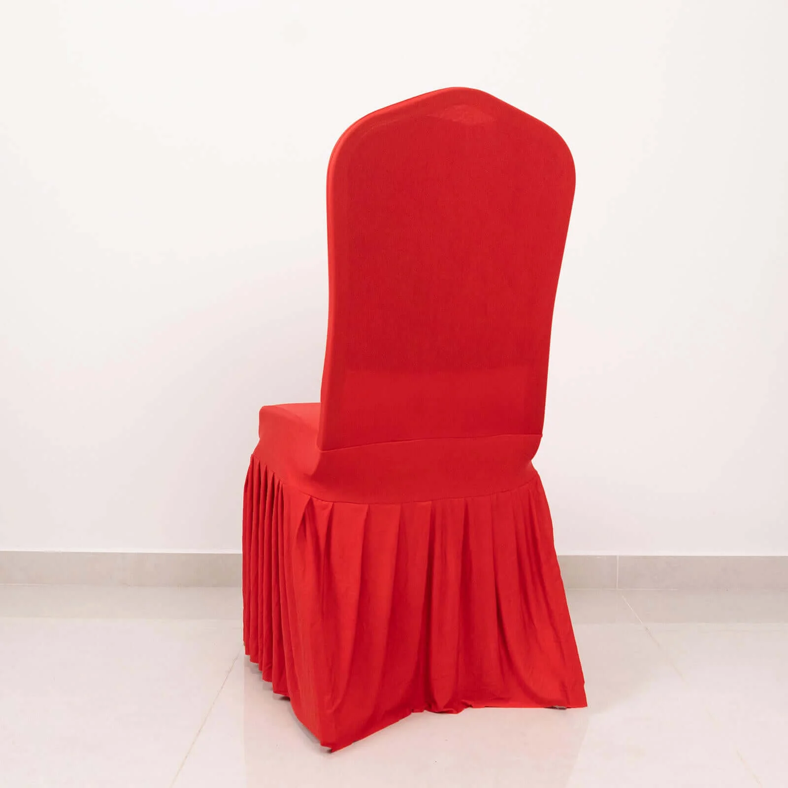 Ruffle Pleated Skirt Banquet Spandex Chair Cover Red - 1-Piece Stretch Fitted Slipcover - Image 9