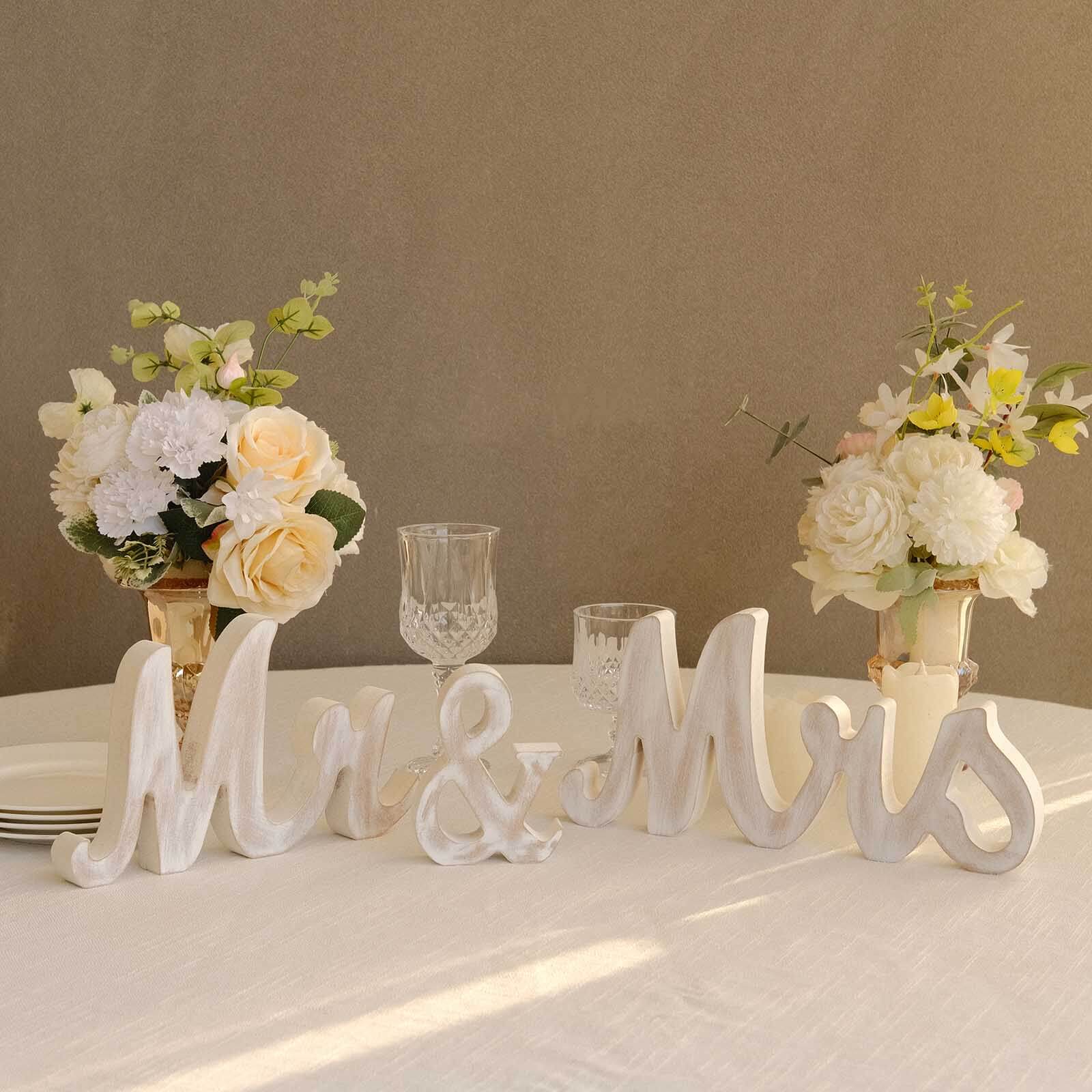 Rustic Wooden "Mr & Mrs" Freestanding Letters Whitewashed - Farmhouse Chic Wedding Table Display Props - Image 2