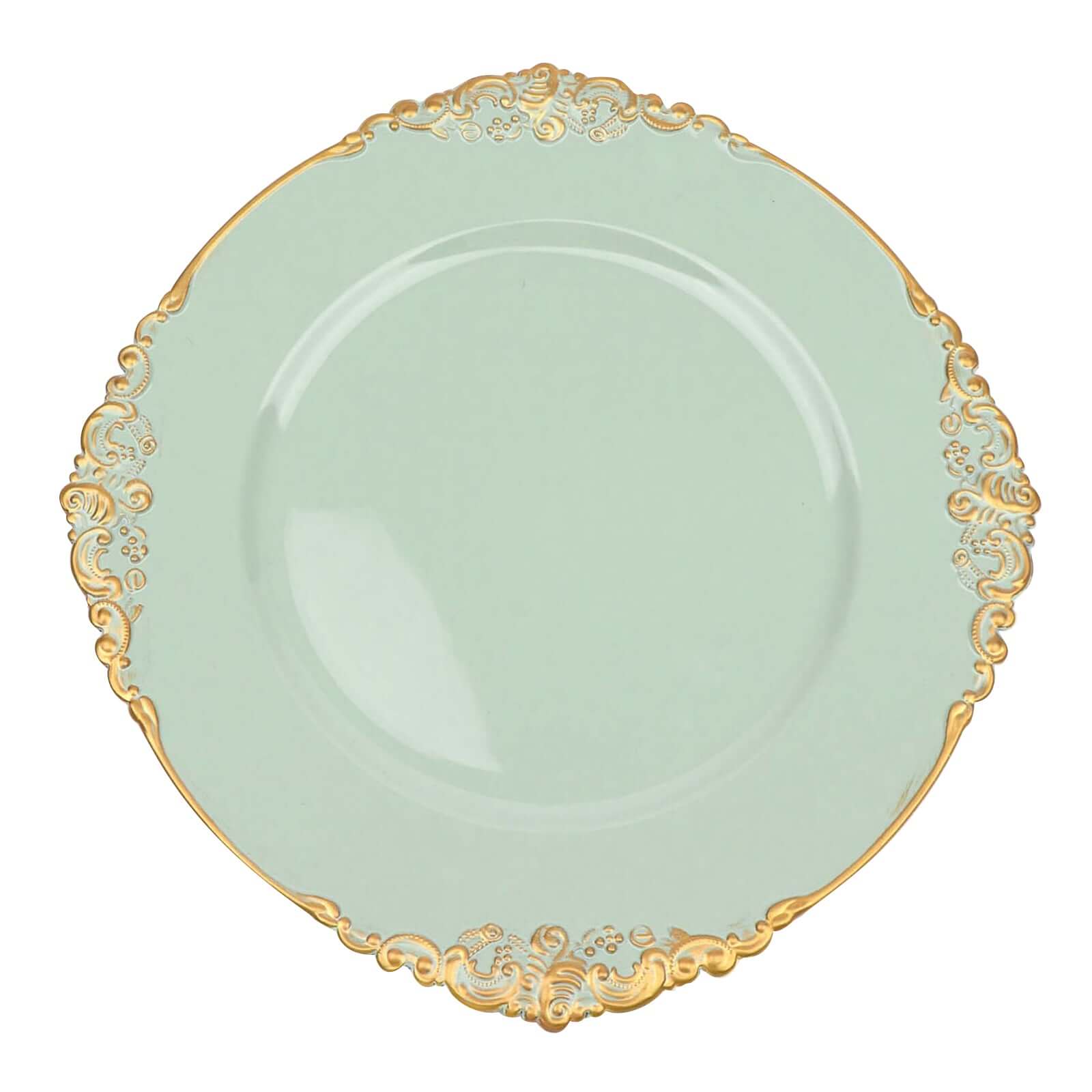 6-Pack Acrylic Charger Plates 13" Round Sage Green with Gold Embossed Baroque Rim - Antique Decorative Dinner Tableware - Image 7