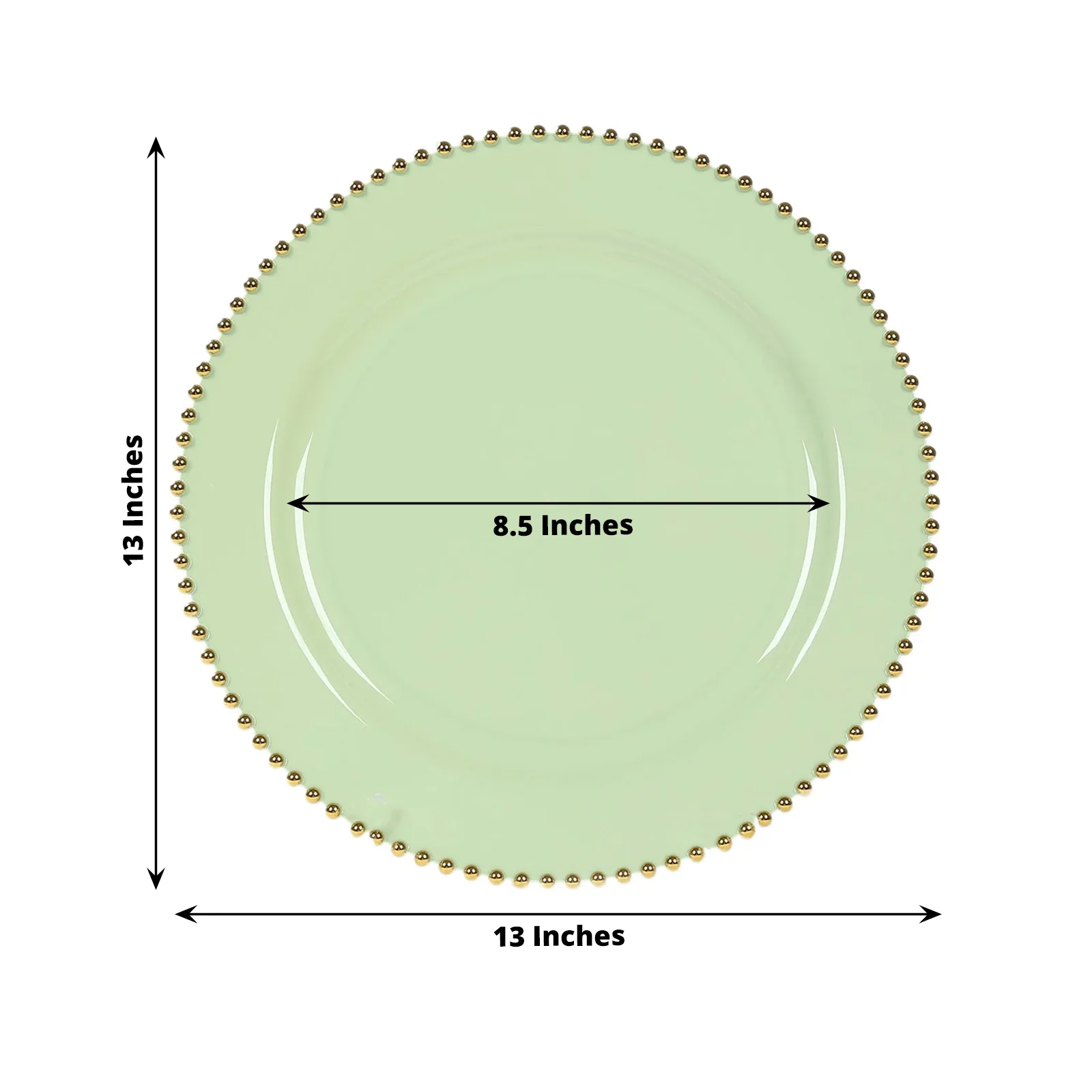 10-Pack Economy Plastic Charger Plates 13" Round Sage Green with Gold Beaded Rim - Stylish Dinner Party Serving Plates - Image 2