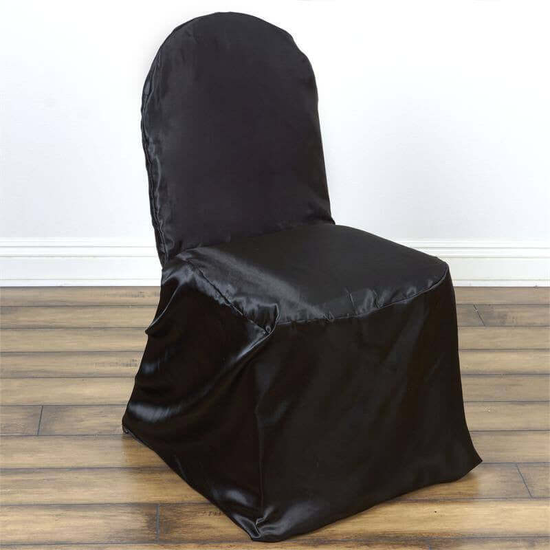 Satin Banquet Chair Covers Black with Glossy Finish - Reusable Slipcover