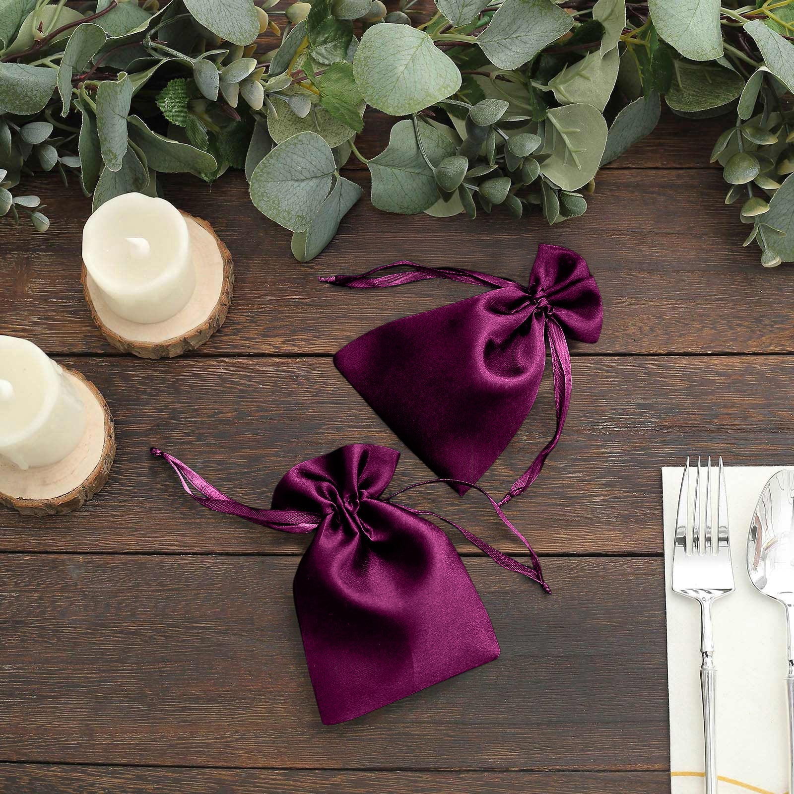 60 Pack Satin Drawstring Favor Bags, Eggplant 3"x4" Jewelry & Candy Gift Bags for Weddings & Parties - Image 7