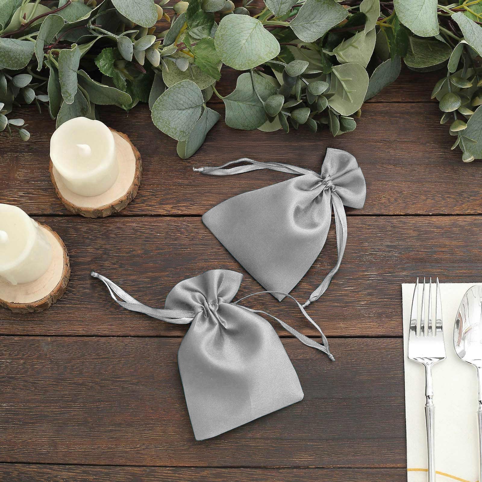 60 Pack Satin Drawstring Favor Bags, Silver 3"x4" Jewelry & Candy Gift Bags for Weddings & Parties - Image 8