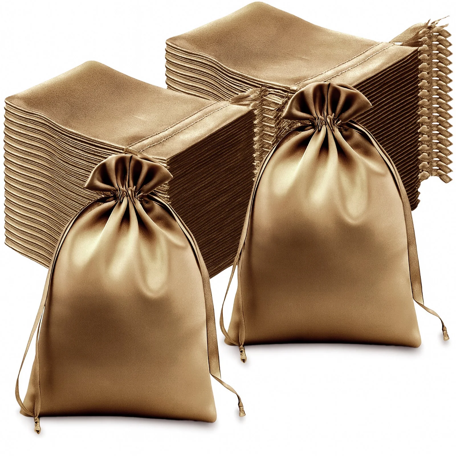 60 Pack Antique Gold Satin Wedding Party Favor Bags, Drawstring Pouch Gift Bags 6"x9" - Image 6