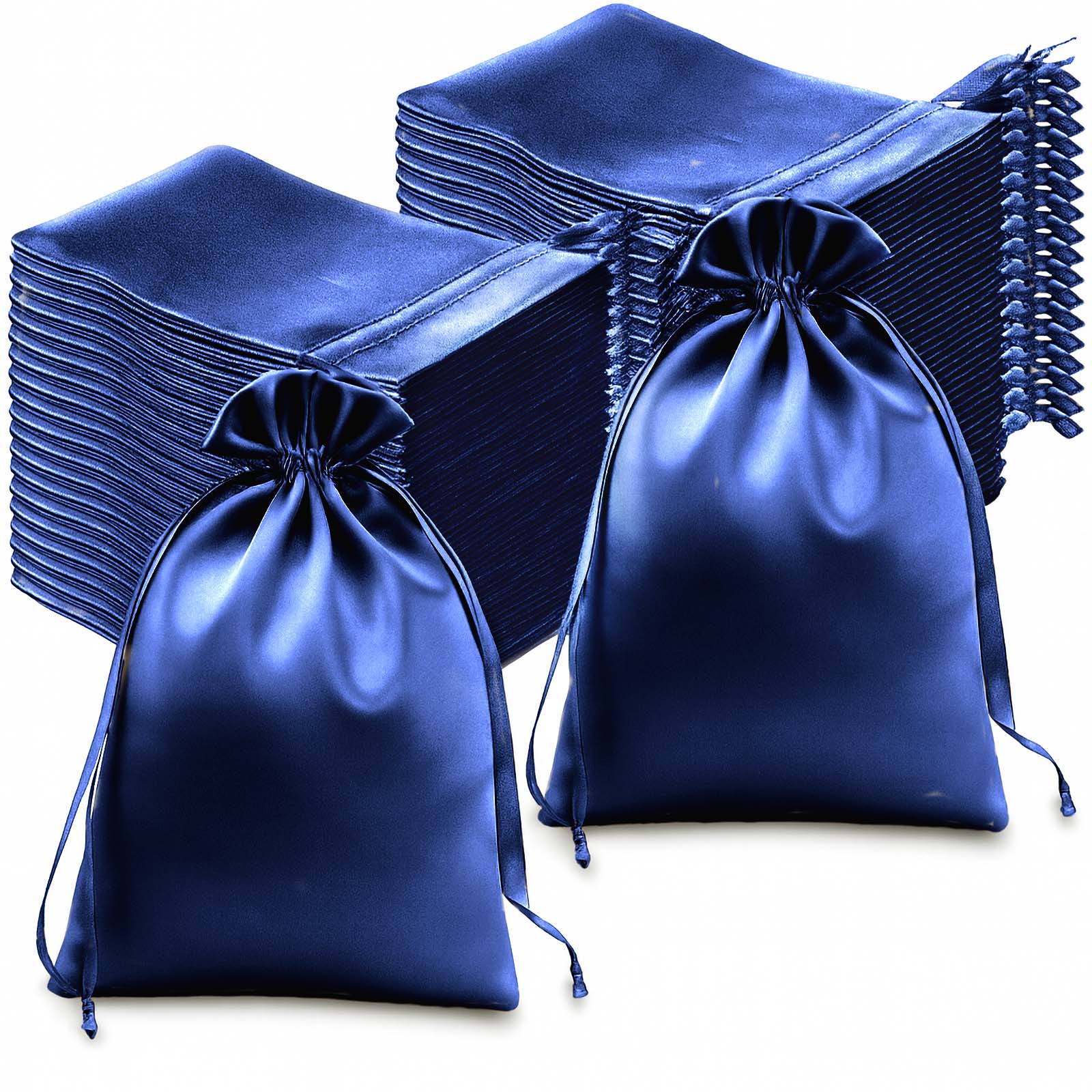 60 Pack Royal Blue Satin Wedding Party Favor Bags, Drawstring Pouch Gift Bags 6"x9" - Image 6