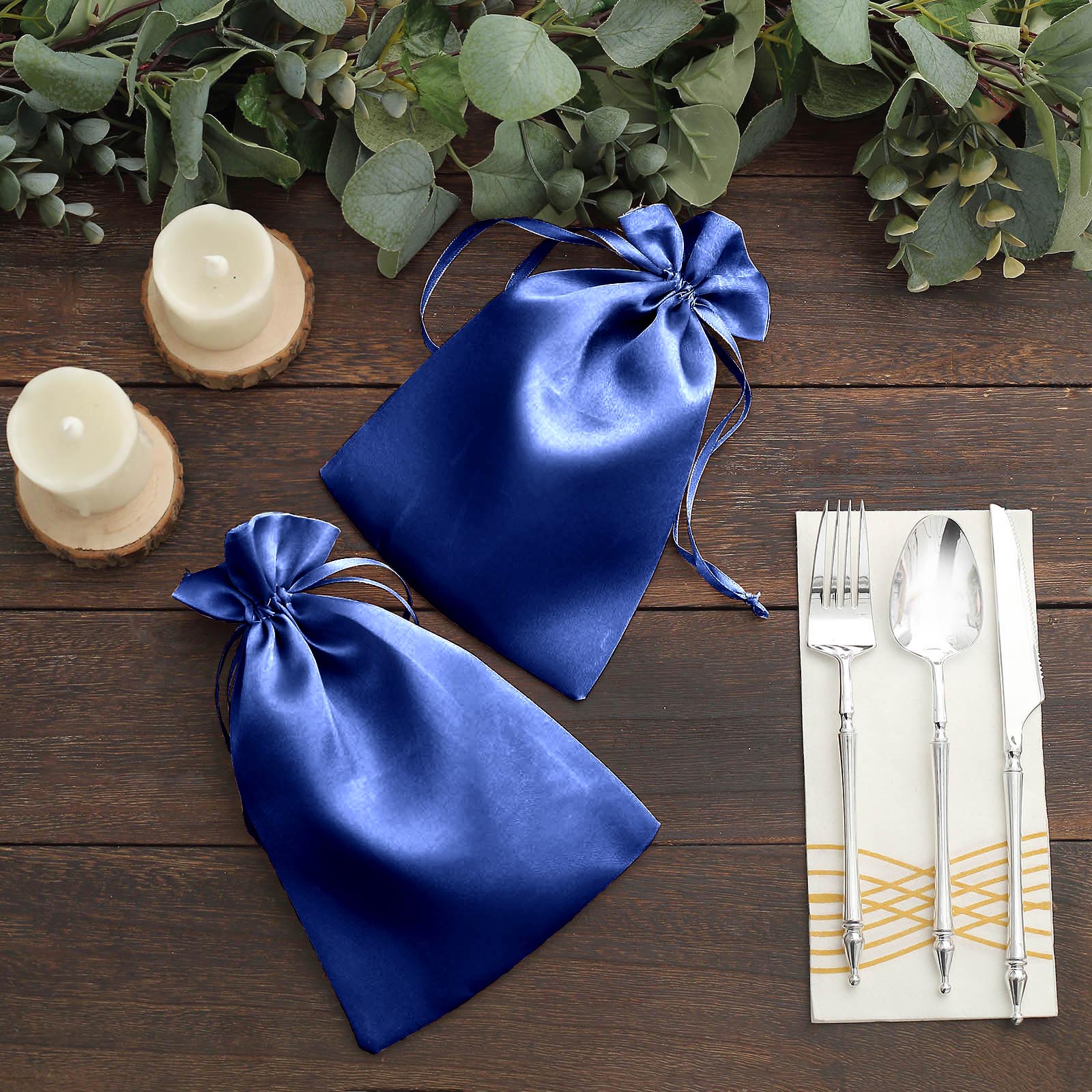 60 Pack Royal Blue Satin Wedding Party Favor Bags, Drawstring Pouch Gift Bags 6"x9" - Image 8