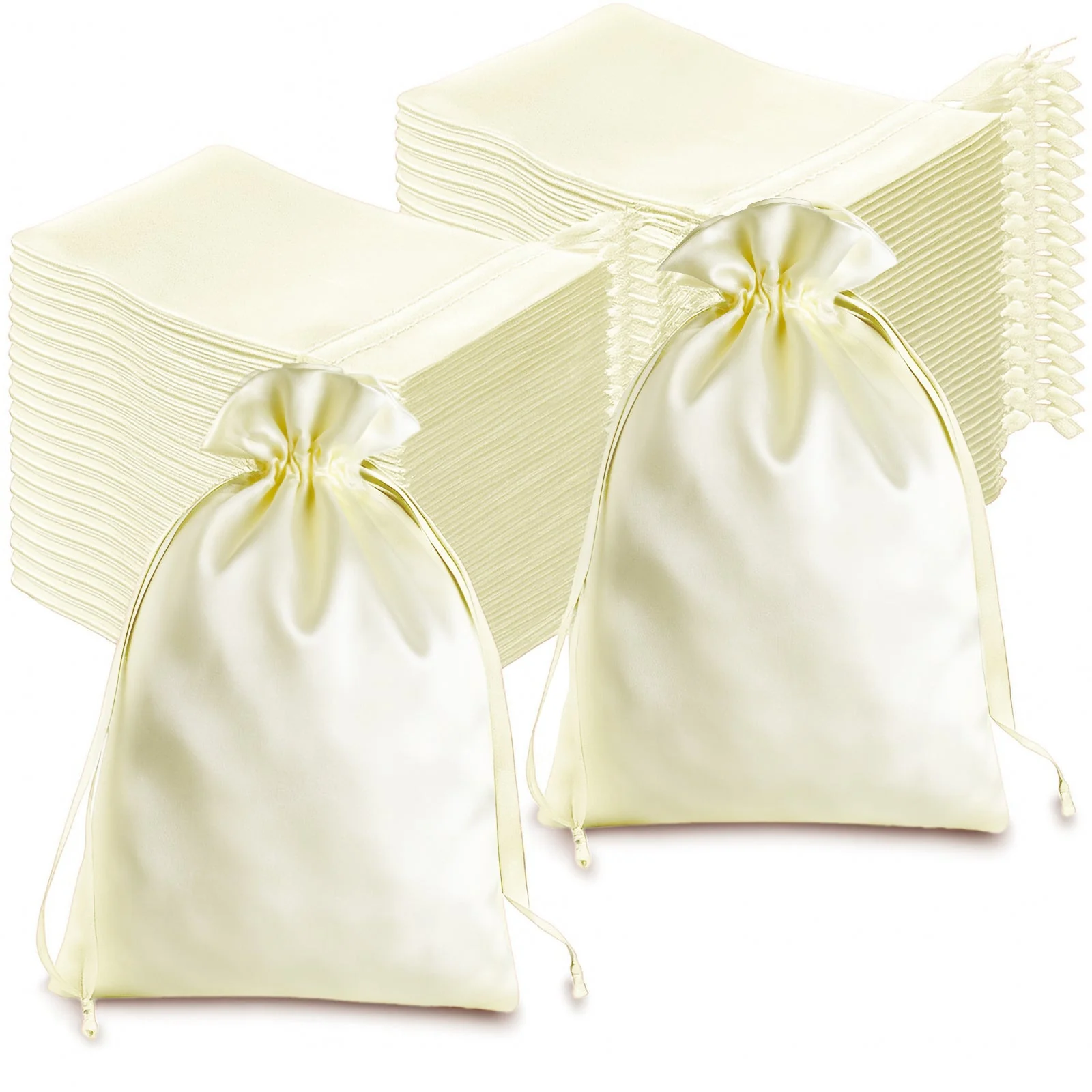 60 Pack Yellow Satin Wedding Party Favor Bags, Drawstring Pouch Gift Bags 6"x9" - Image 6
