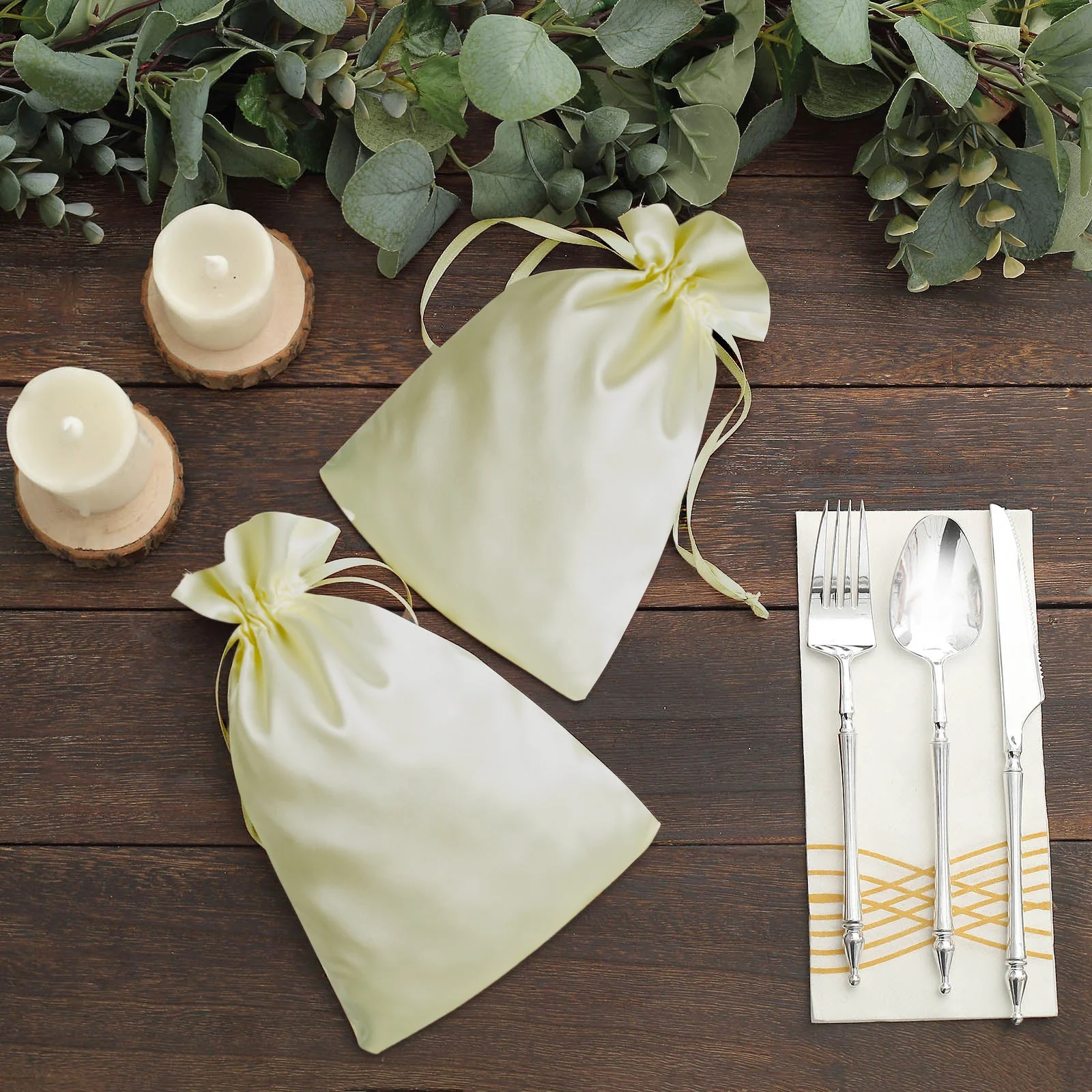 60 Pack Yellow Satin Wedding Party Favor Bags, Drawstring Pouch Gift Bags 6"x9" - Image 8