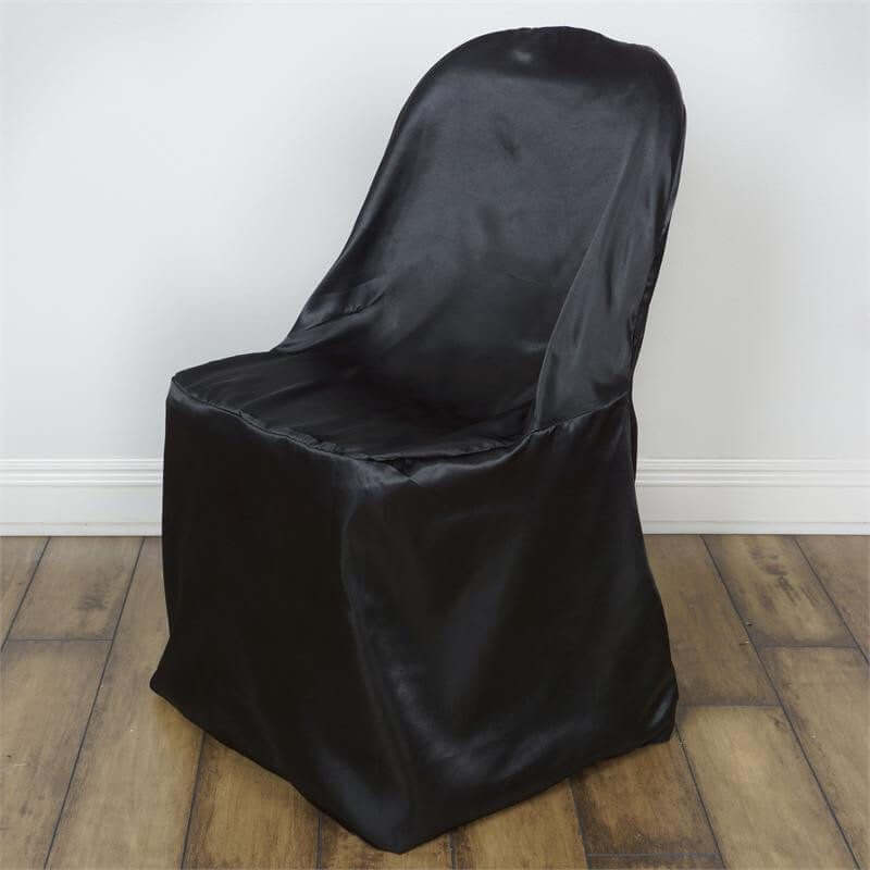 Satin Folding Chair Covers Black with Glossy Sheen - Reusable Slipcover