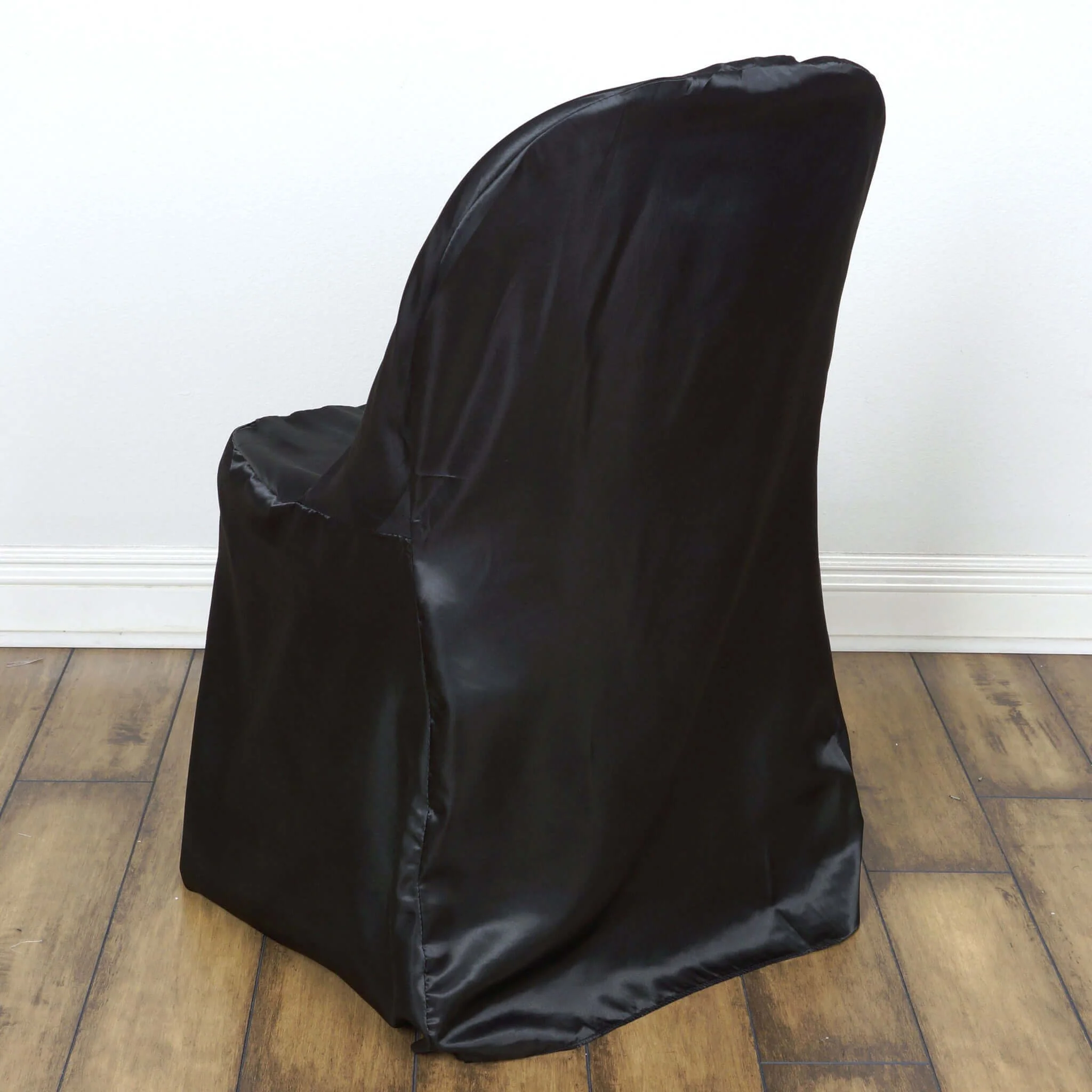 Satin Folding Chair Covers Black with Glossy Sheen - Reusable Slipcover - Image 2