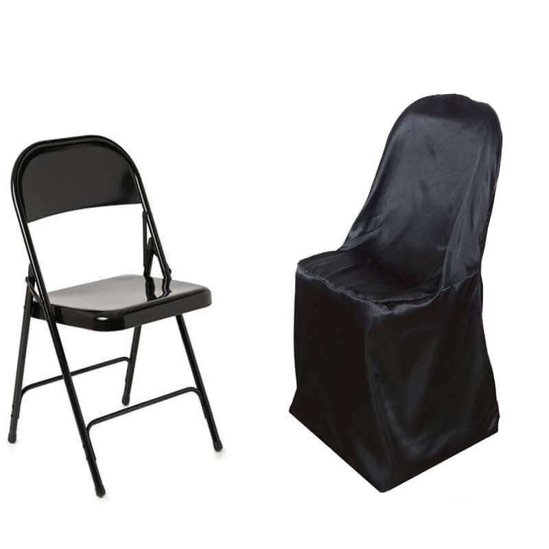 Satin Folding Chair Covers Black with Glossy Sheen - Reusable Slipcover - Image 3