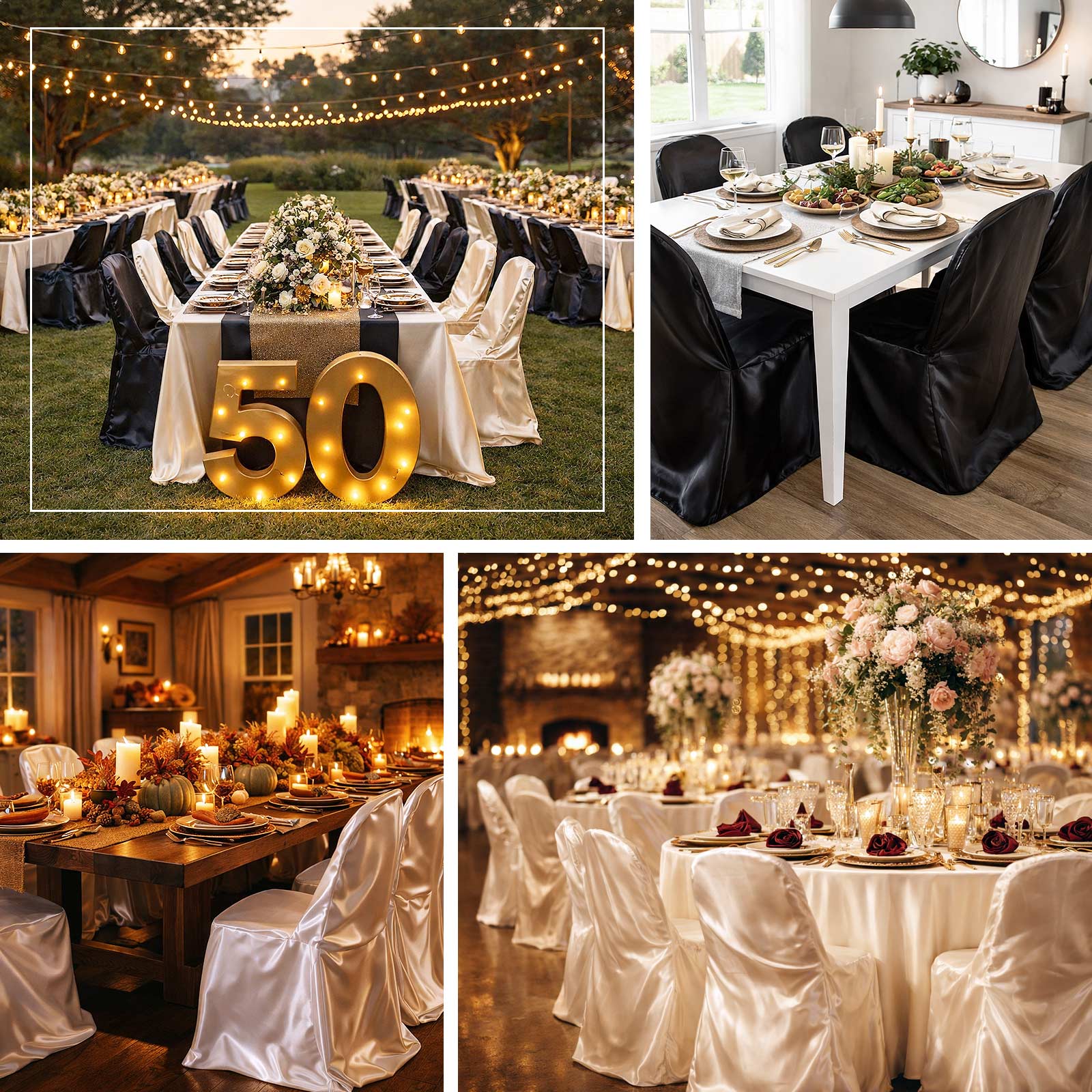 Satin Folding Chair Covers Ivory with Glossy Sheen - Reusable Slipcover - Image 5
