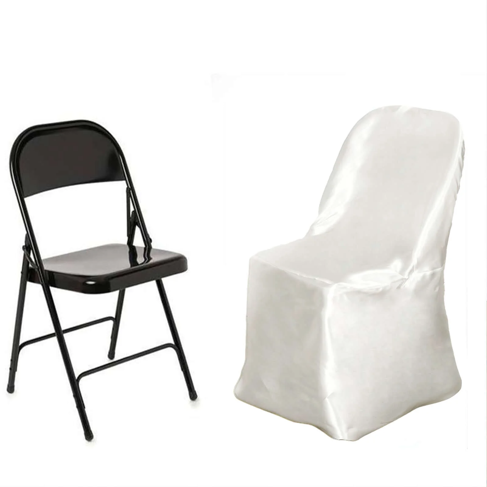 Satin Folding Chair Covers Ivory with Glossy Sheen - Reusable Slipcover - Image 7
