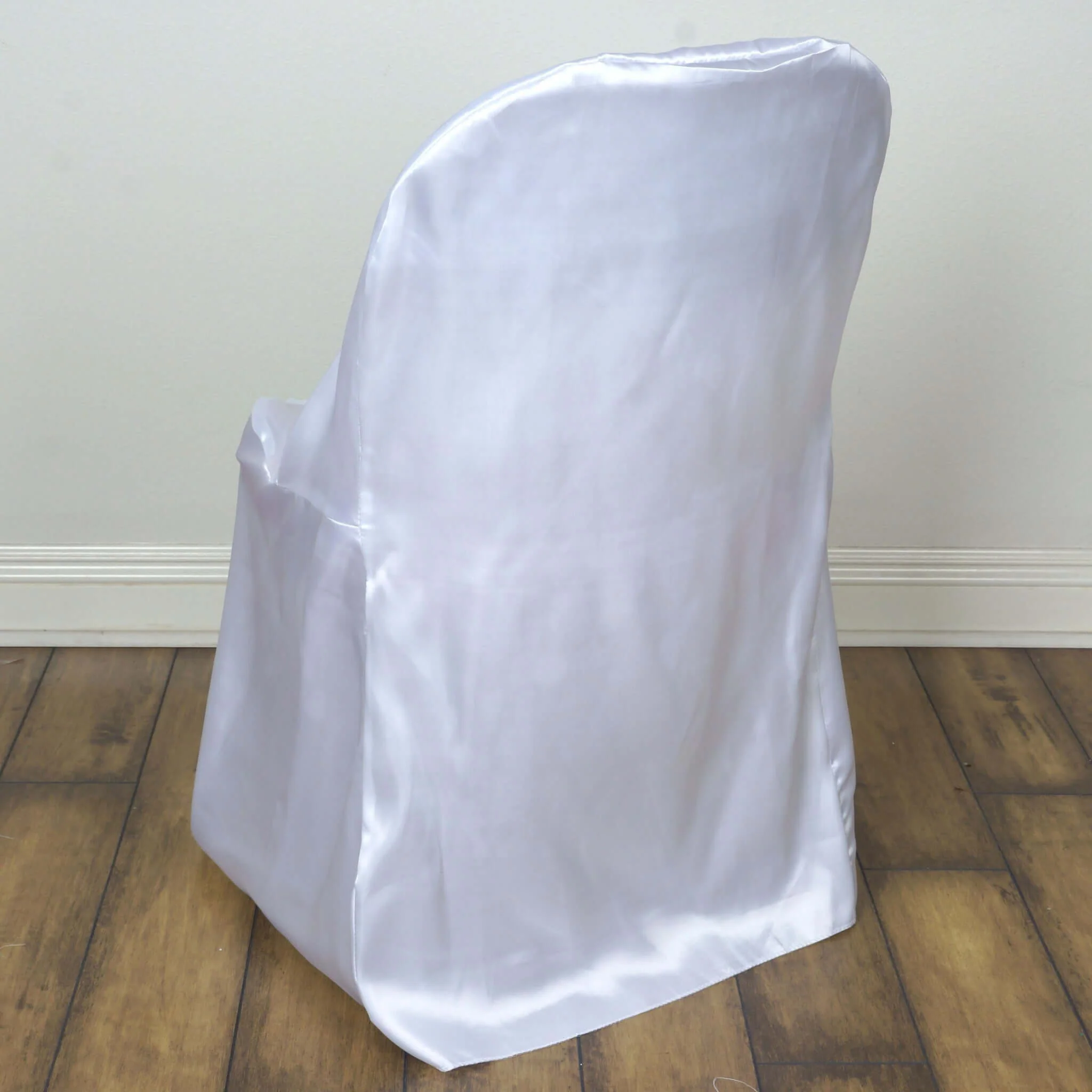 Satin Folding Chair Covers White with Glossy Sheen - Reusable Refined Slipcover for Weddings & Events - Image 2