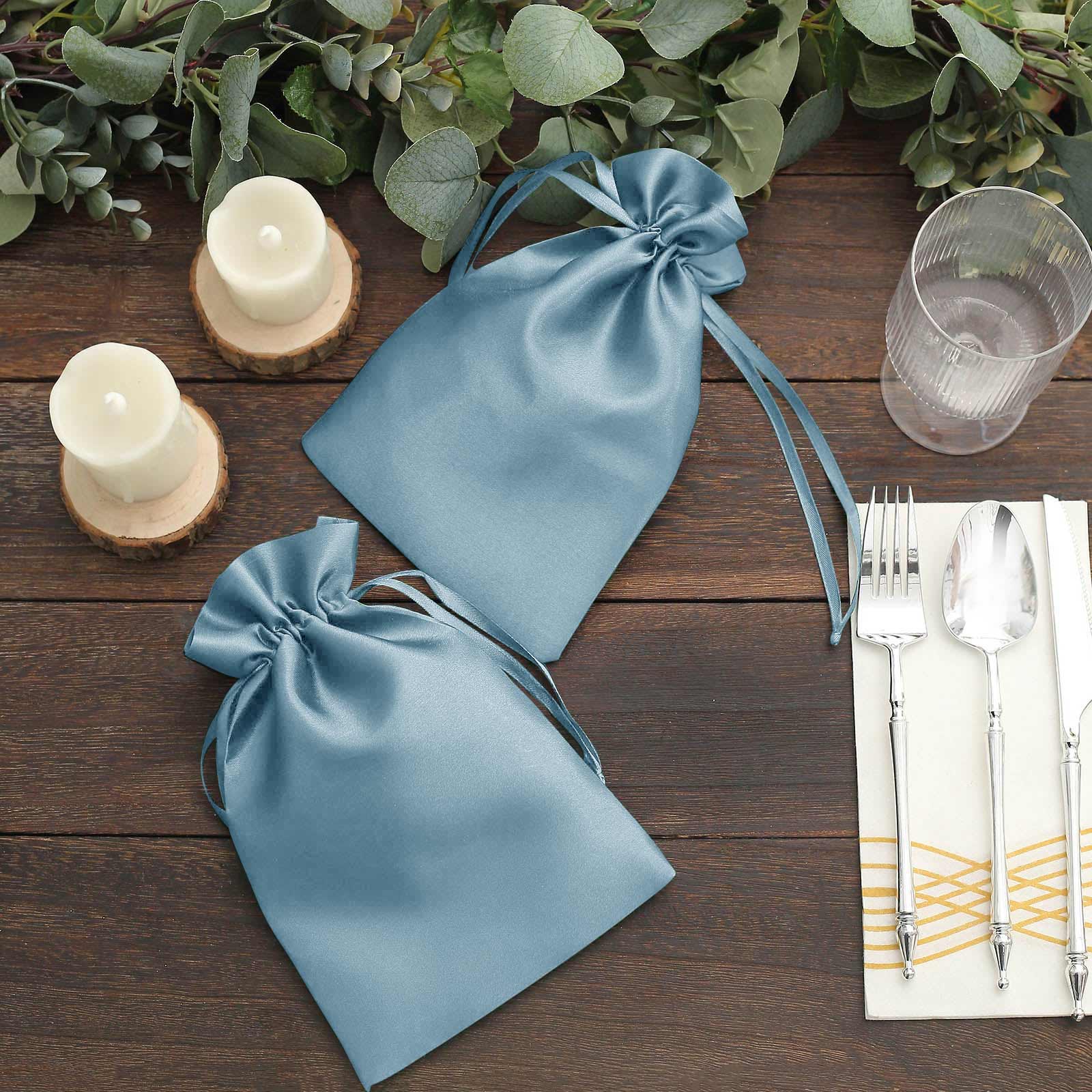 60 Pack Dusty Blue Satin Wedding Party Favor Bags, Drawstring Pouch Gift Bags 6"x9" - Image 8