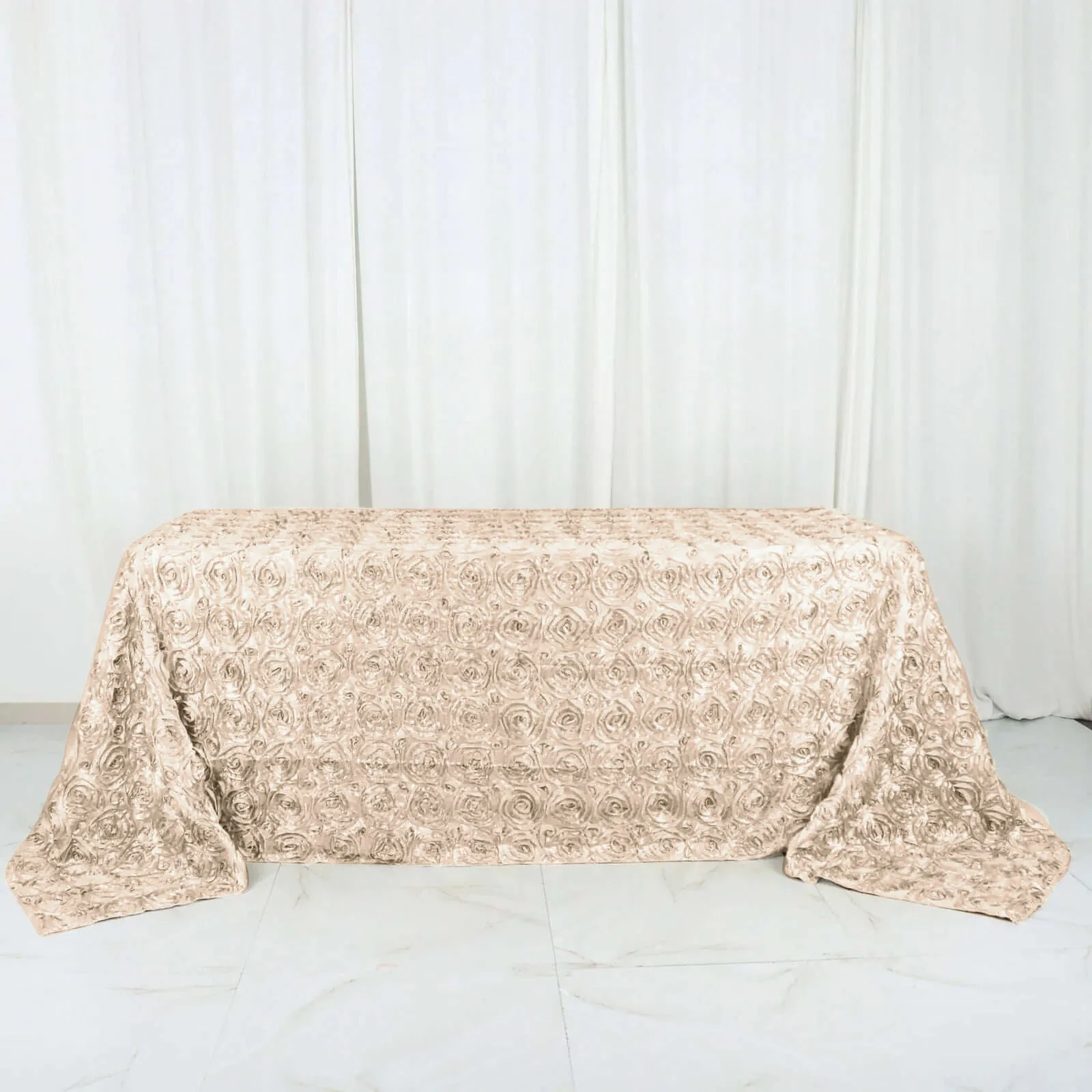 Satin Rectangle Tablecloth 90"x132" Beige - Grandiose 3D Rosette Table Cover