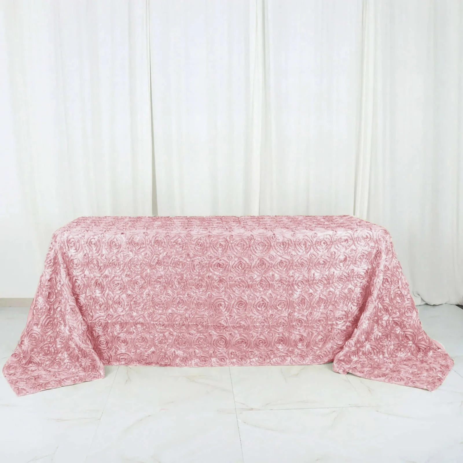 Satin Rectangle Tablecloth 90"x132" Blush - Grandiose 3D Rosette Table Cover