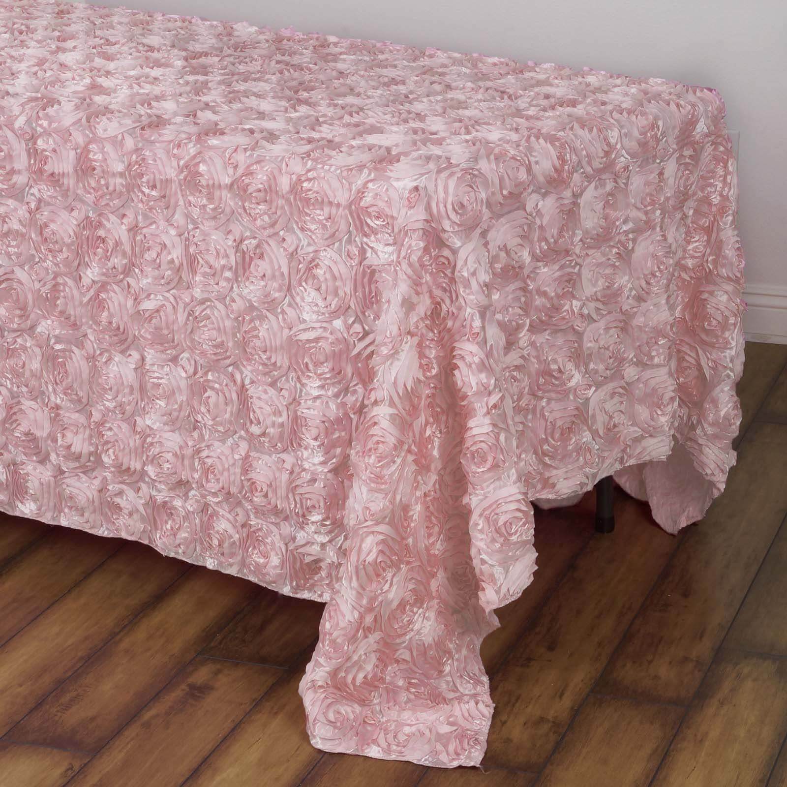 Satin Rectangle Tablecloth 90"x132" Blush - Grandiose 3D Rosette Table Cover - Image 2