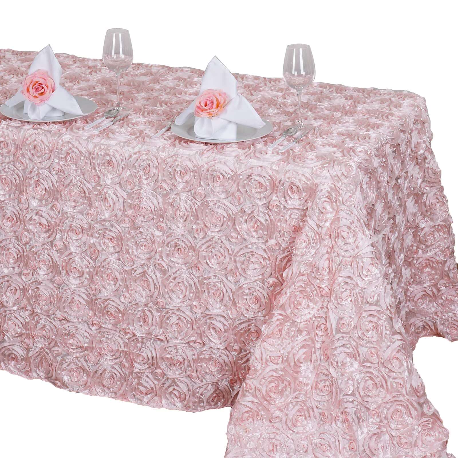 Satin Rectangle Tablecloth 90"x132" Blush - Grandiose 3D Rosette Table Cover - Image 5