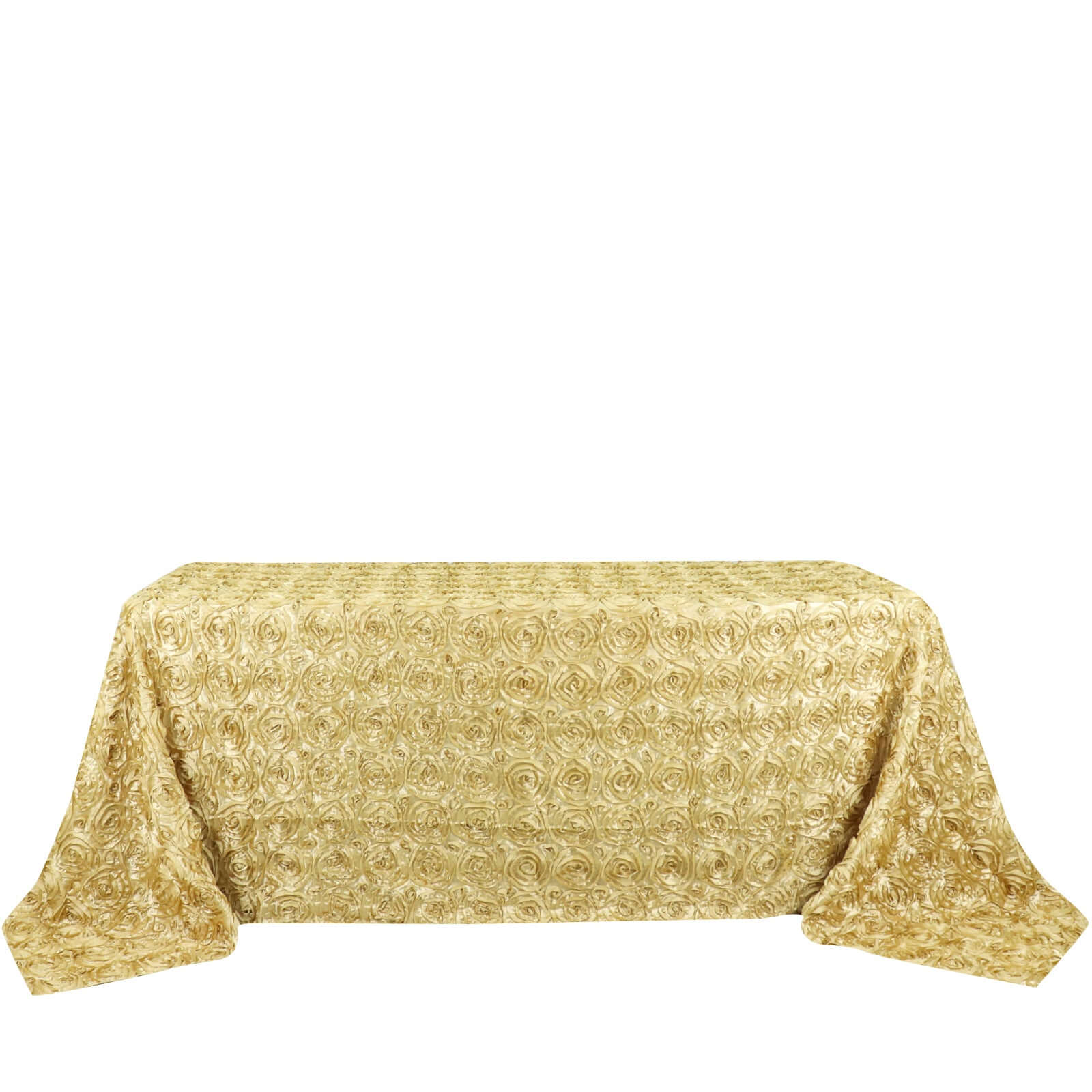 Satin Rectangle Tablecloth 90"x132" Champagne - Grandiose 3D Rosette Table Cover - Image 6